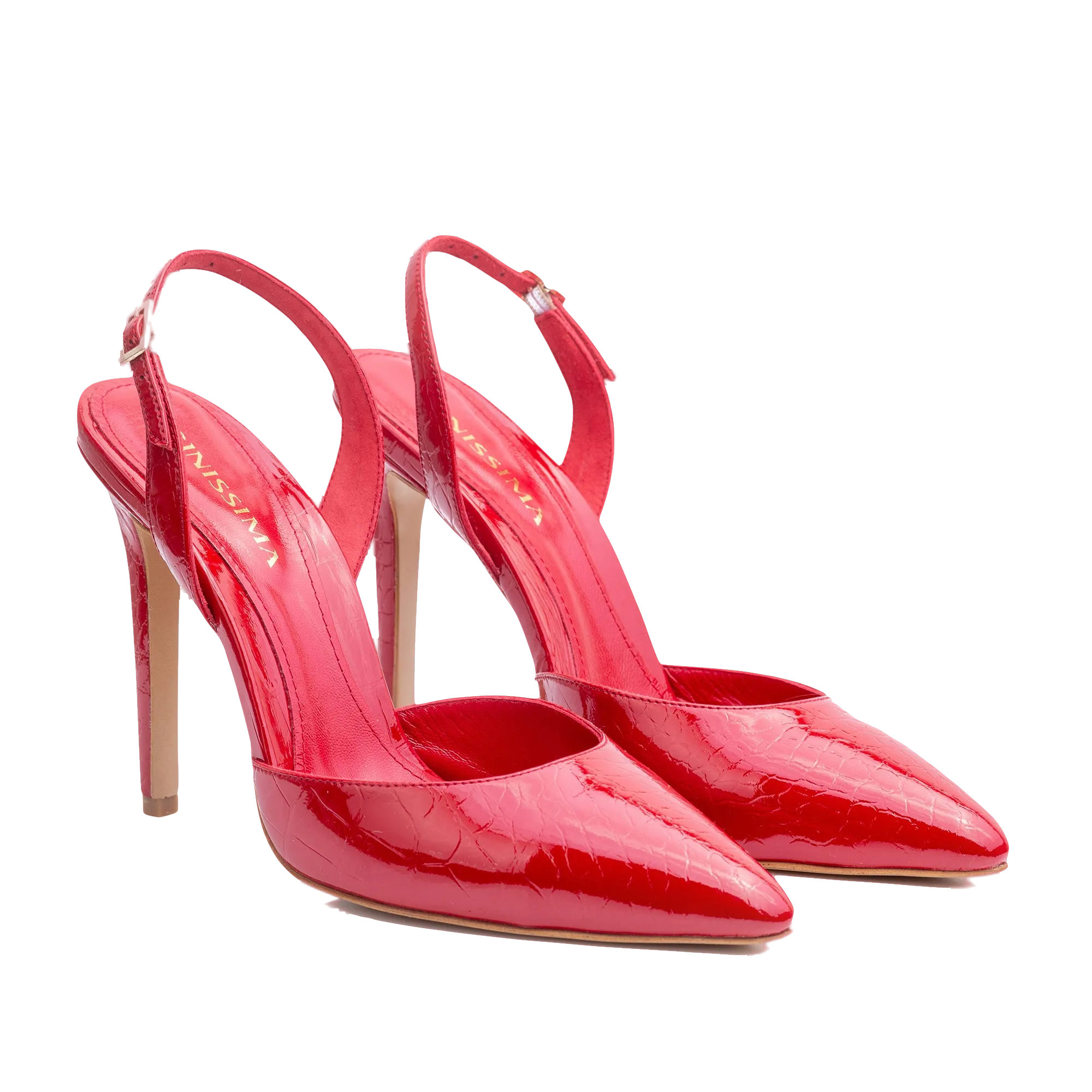 Alice Red Croc Effect Leather Slingback Pumps