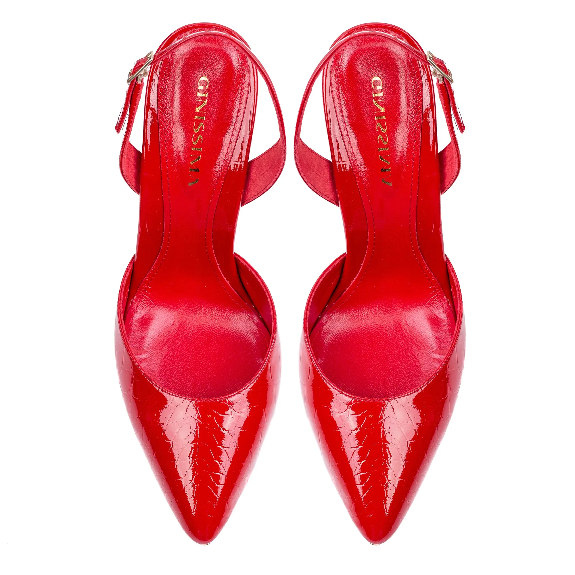 Alice Red Croc Effect Leather Slingback Pumps