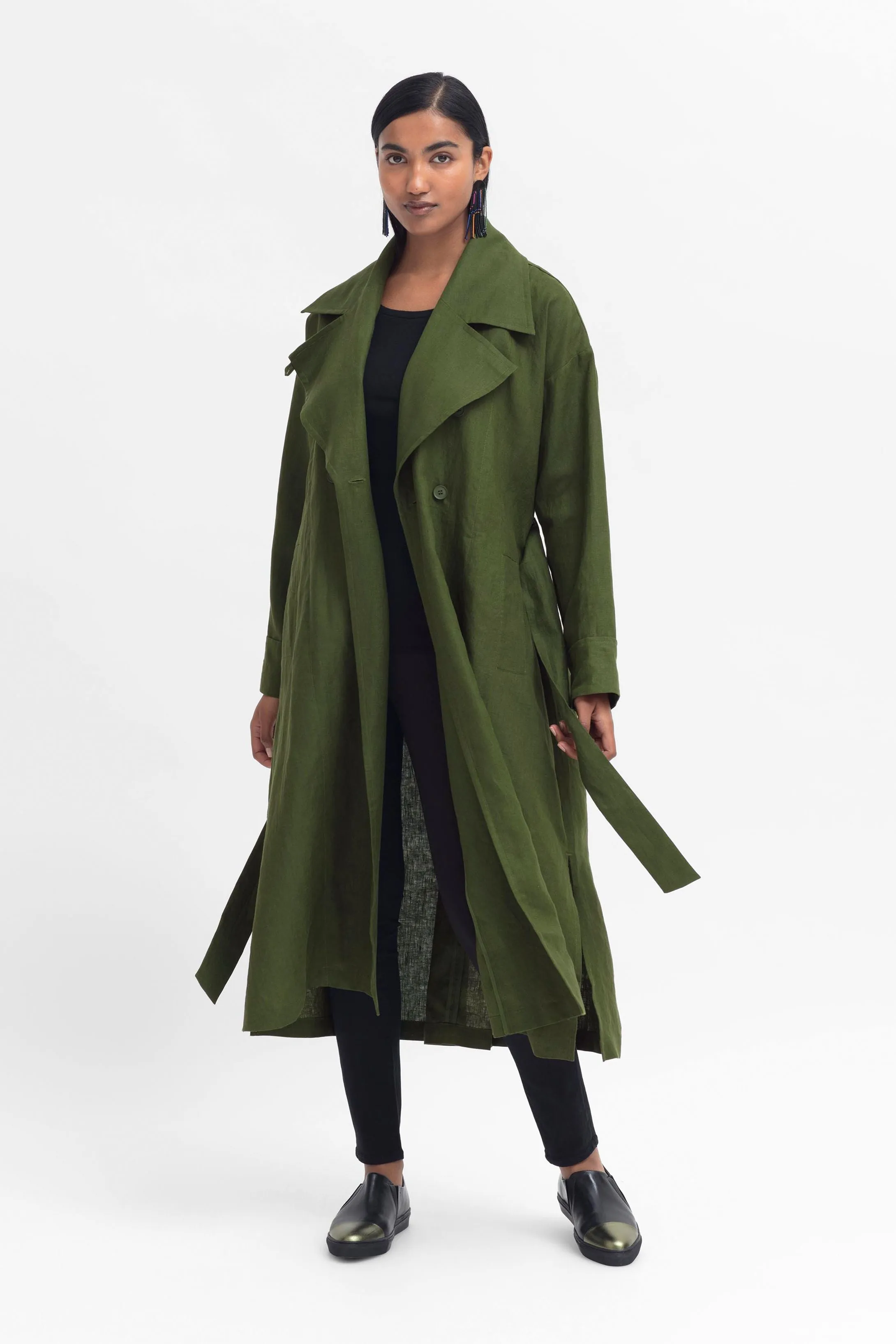 Anneli Linen Trench Coat - Olive