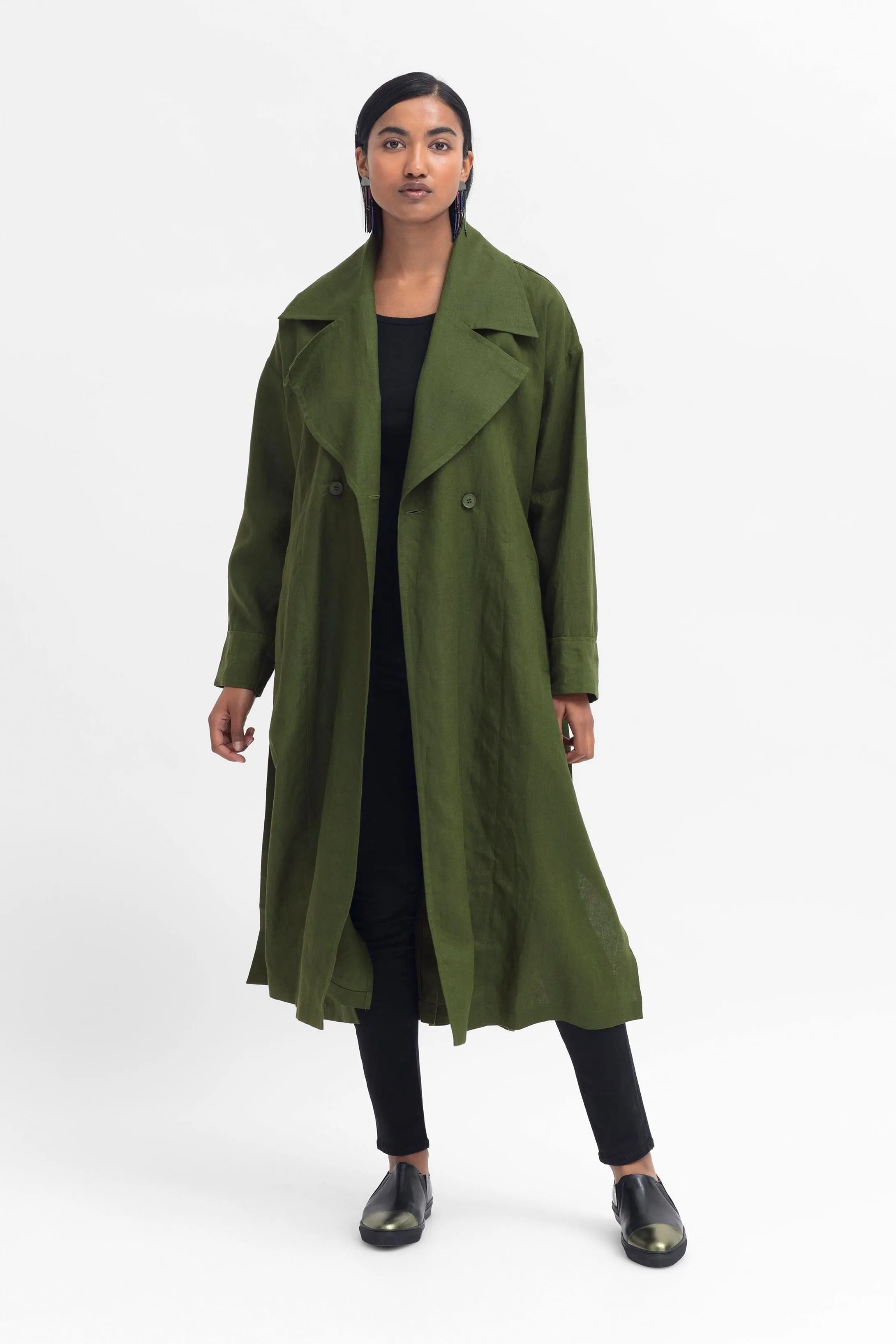 Anneli Linen Trench Coat - Olive