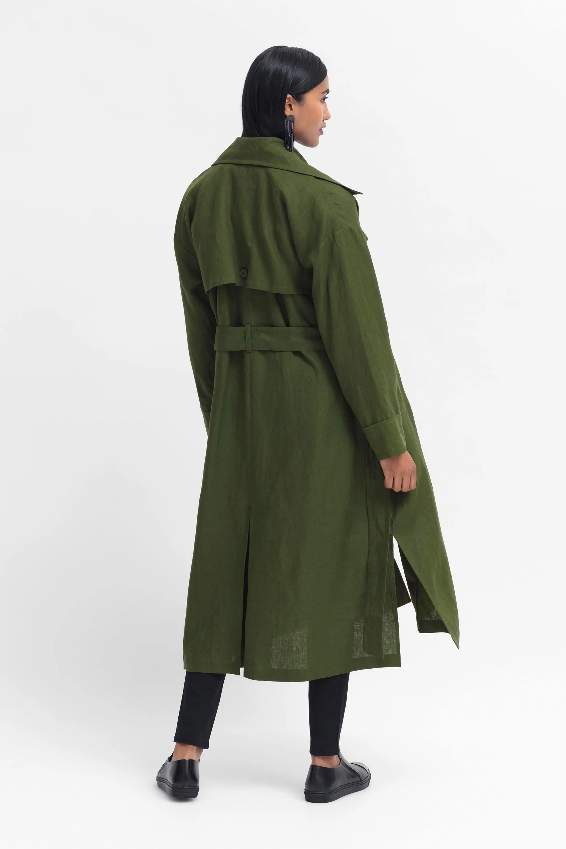 Anneli Linen Trench Coat - Olive