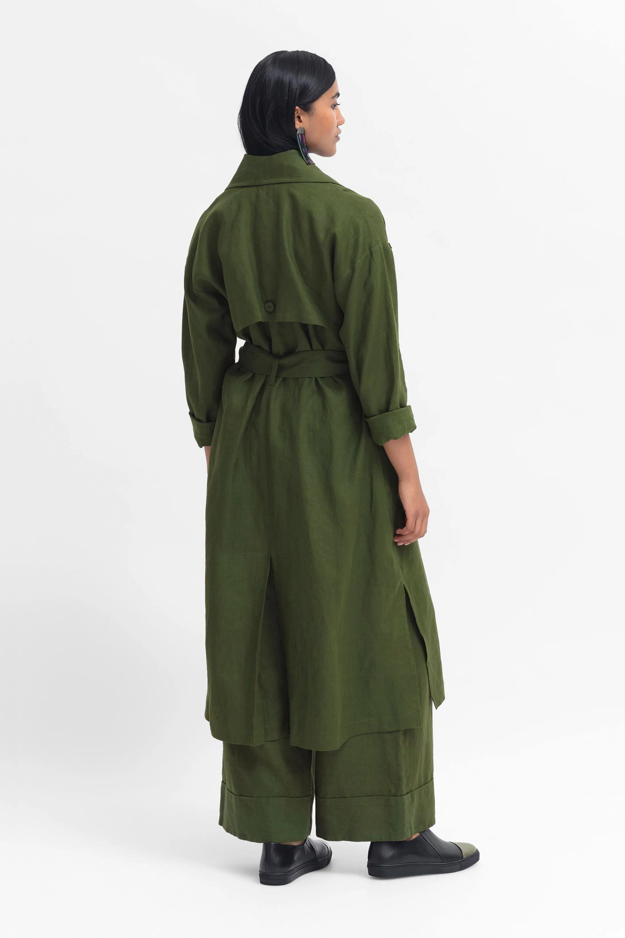 Anneli Linen Trench Coat - Olive