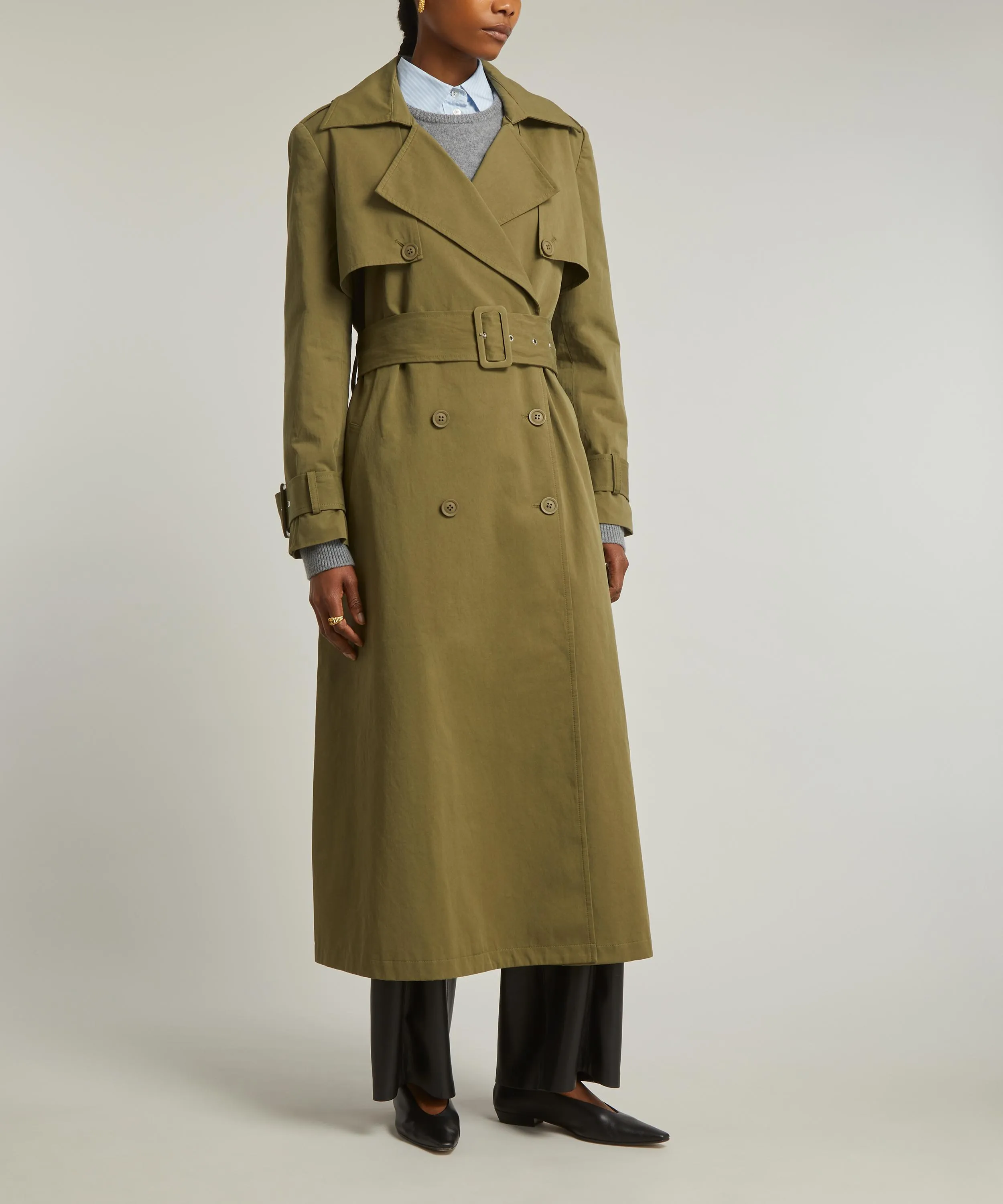 Army Green Cargo Trench Coat