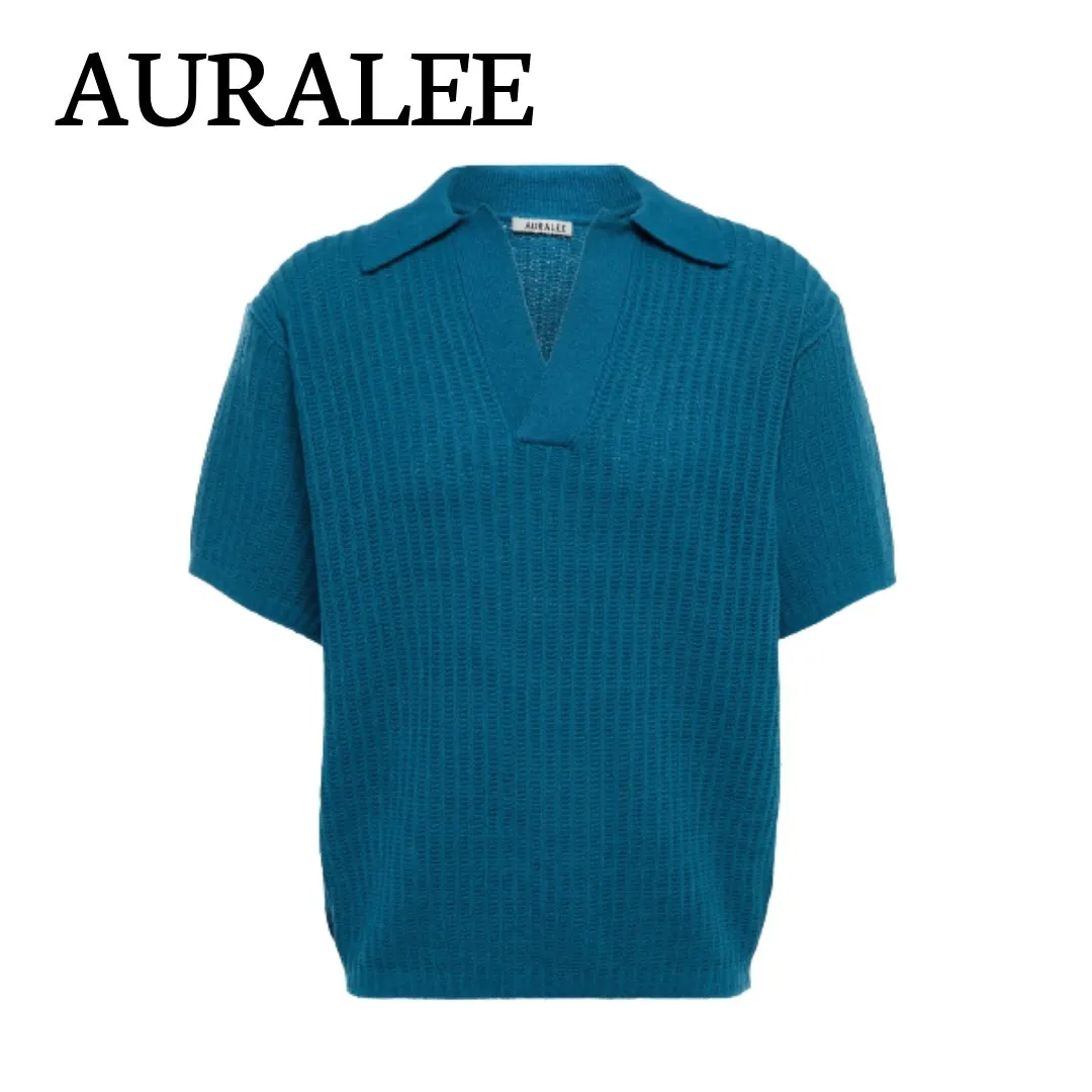 AURALEE  |Wool Plain Cotton Short Sleeves Sweaters