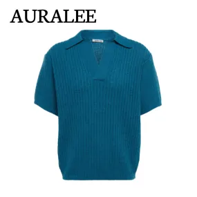 AURALEE  |Wool Plain Cotton Short Sleeves Sweaters