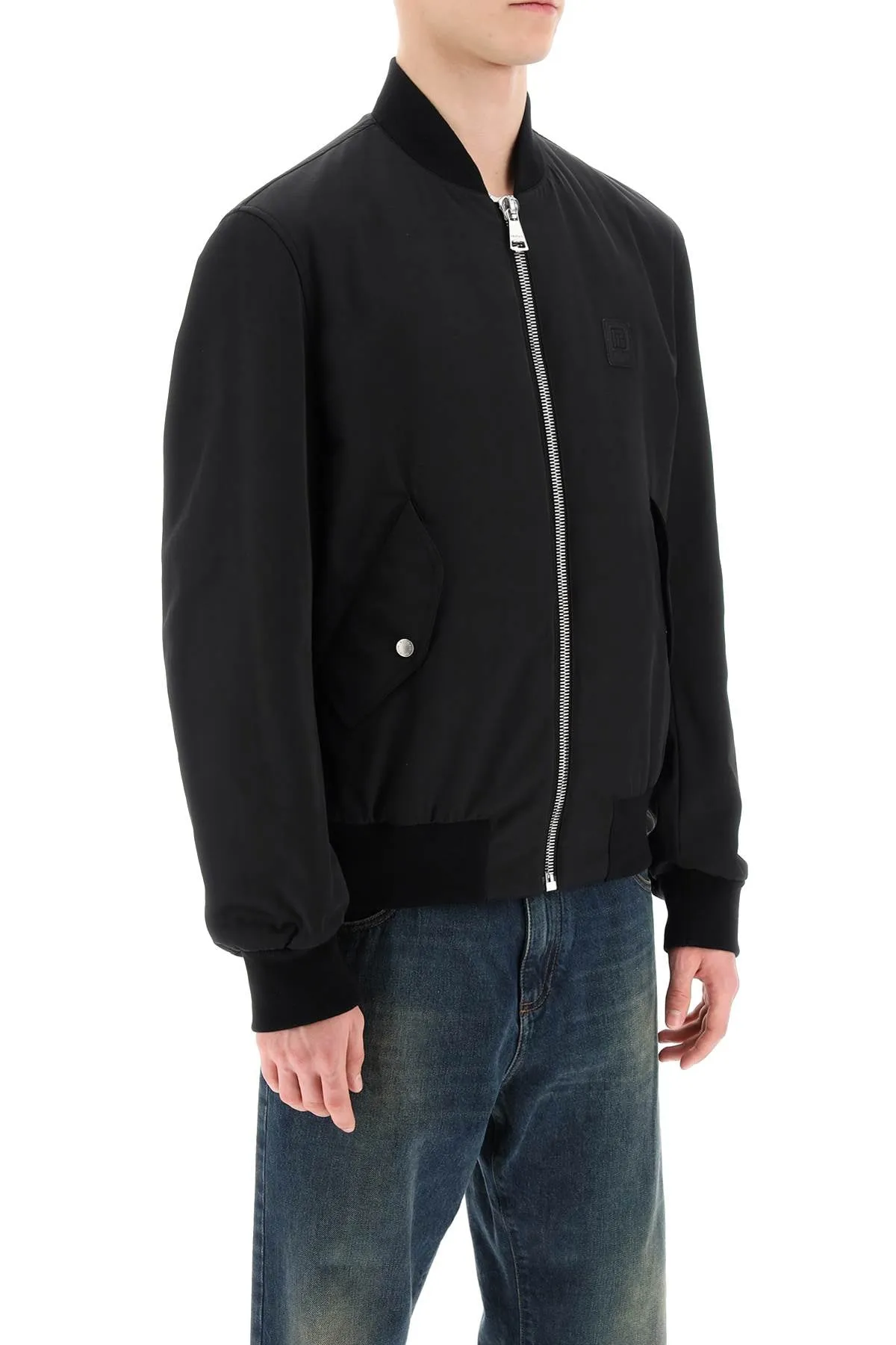 Balmain nylon bomber jacket with logo print CH1TF445XG49 NOIR