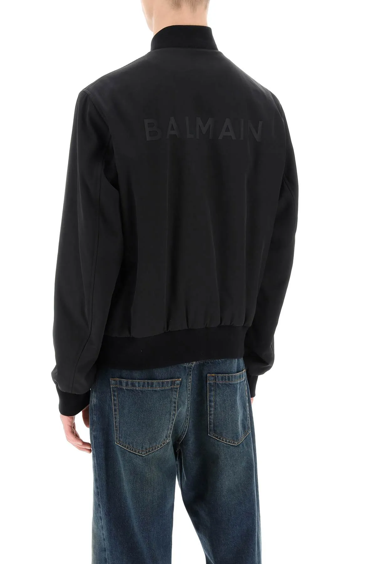 Balmain nylon bomber jacket with logo print CH1TF445XG49 NOIR