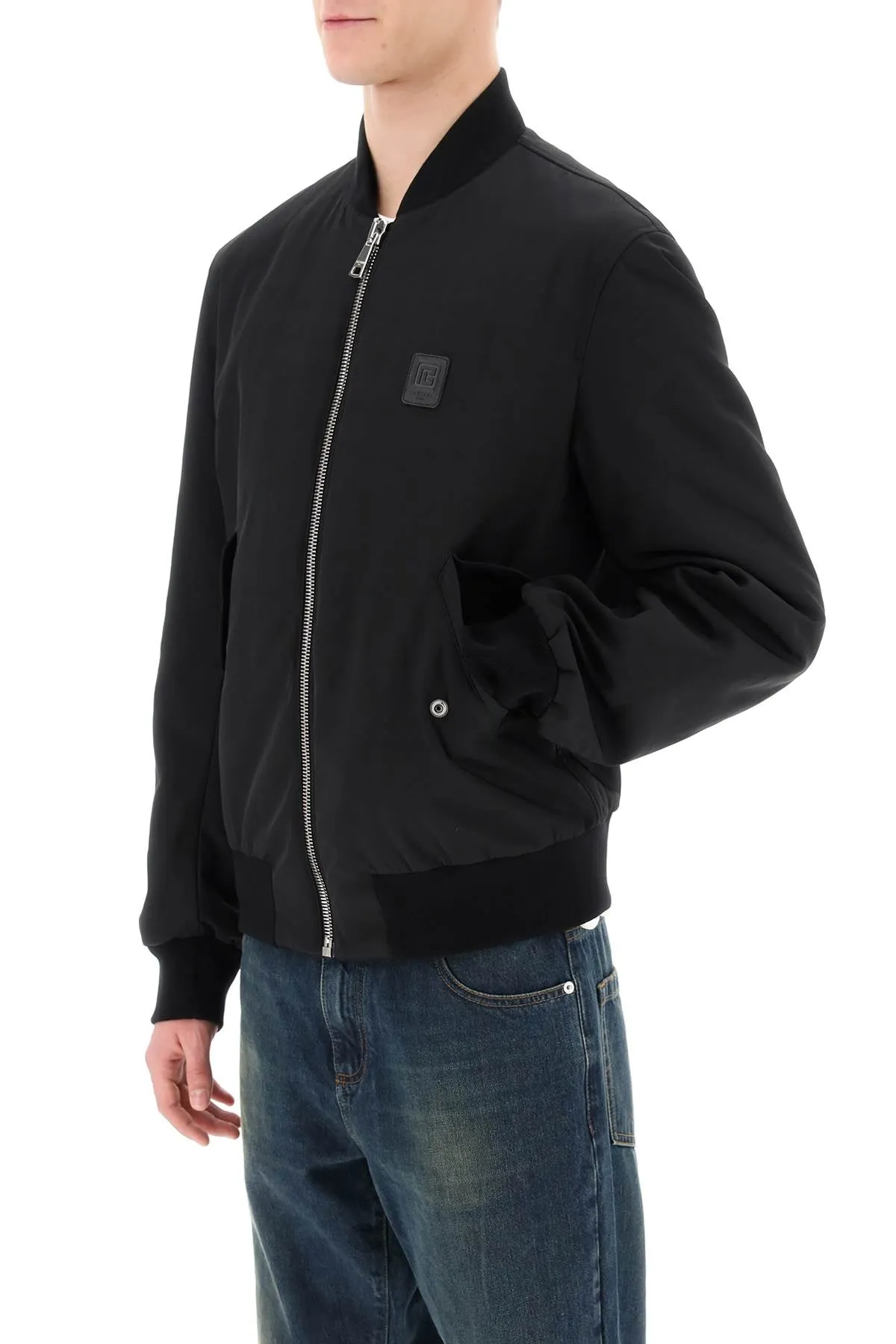 Balmain nylon bomber jacket with logo print CH1TF445XG49 NOIR