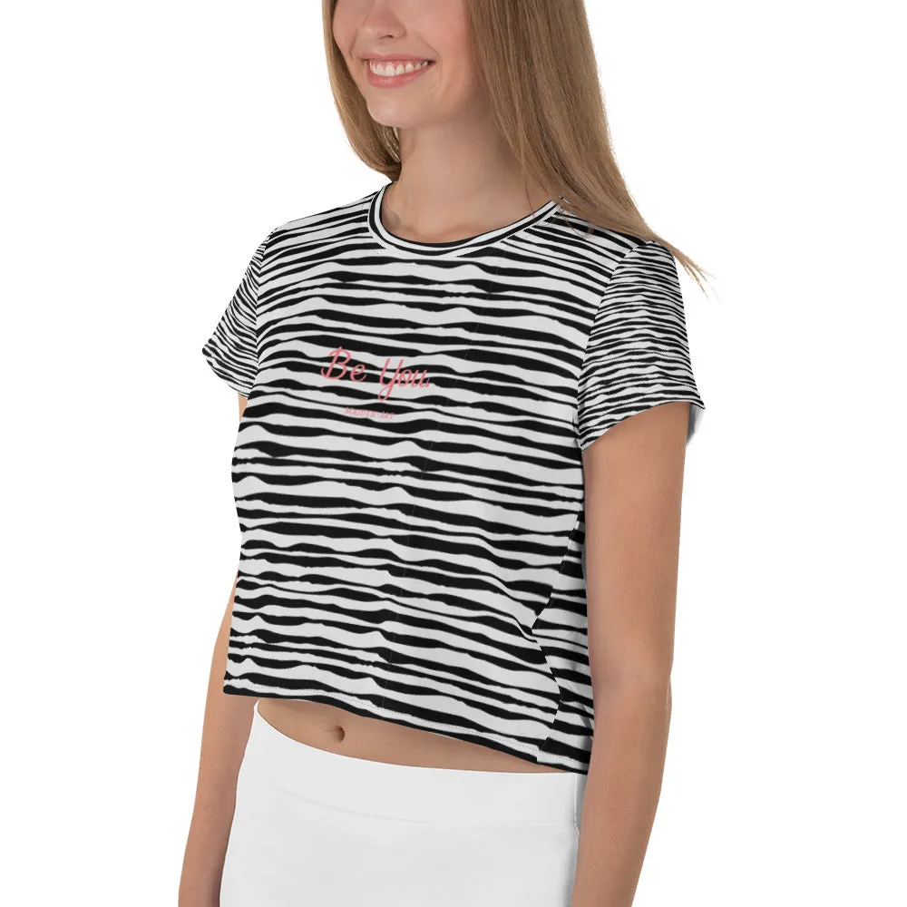 Be You All-Over Print Crop Tee - ZEBRA GREY.