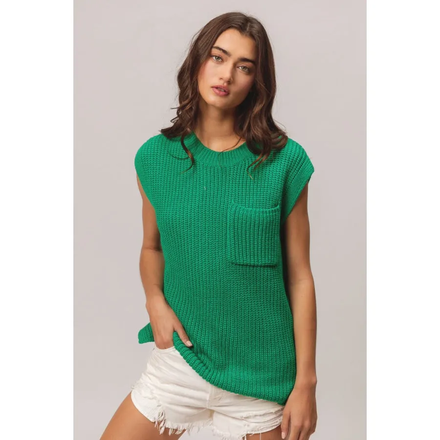 BiBi Patch Pocket Cap Sleeve Sweater Top