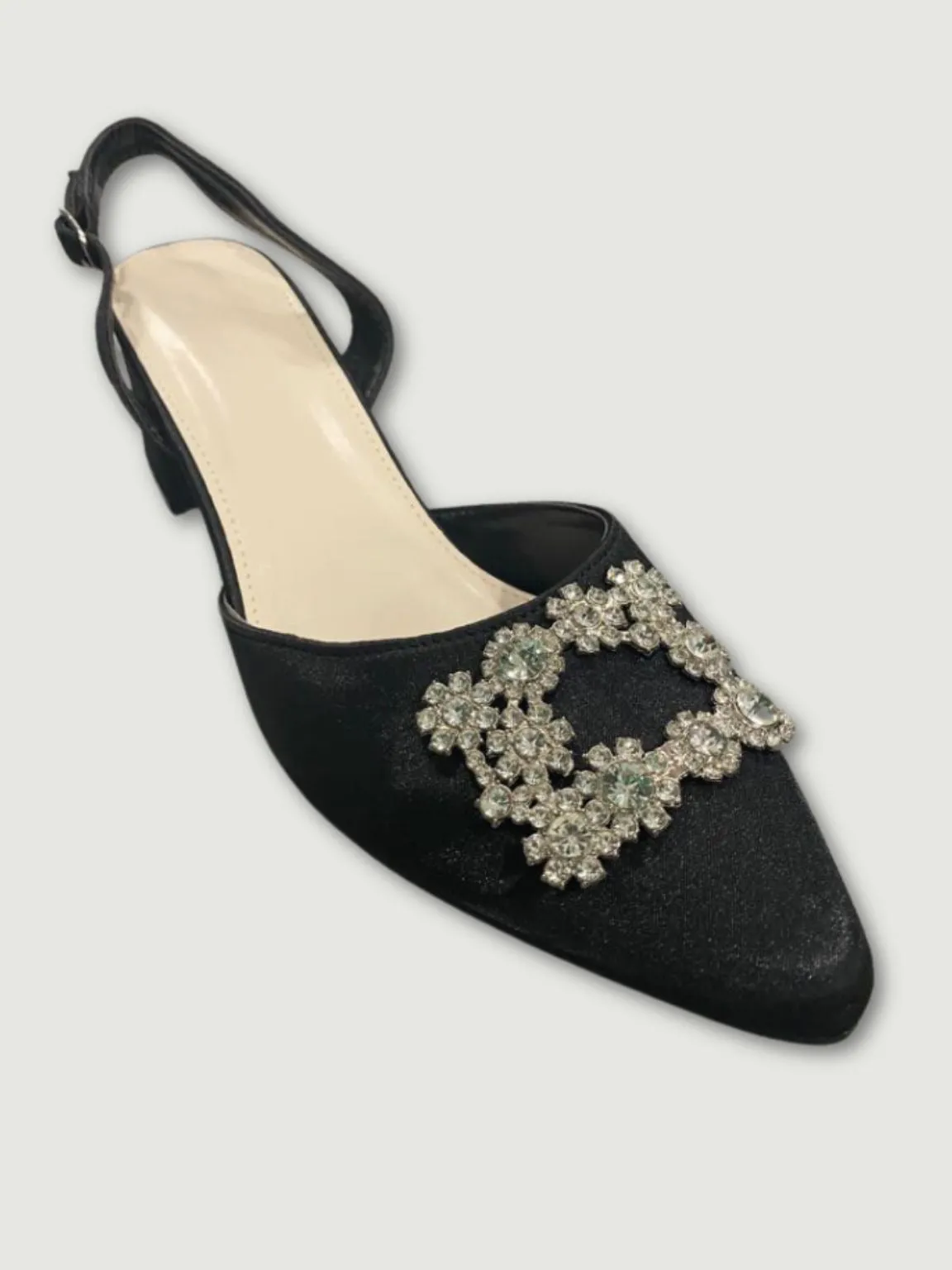 Black Embellished Pointed Toe Heels