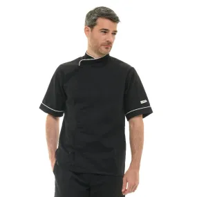 Black kitchen Coat with white Piping - Short Sleeve - MANELLI