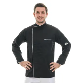 Black Long Sleeve Kitchen Coat with Long White Piping Harry  - MANELLI