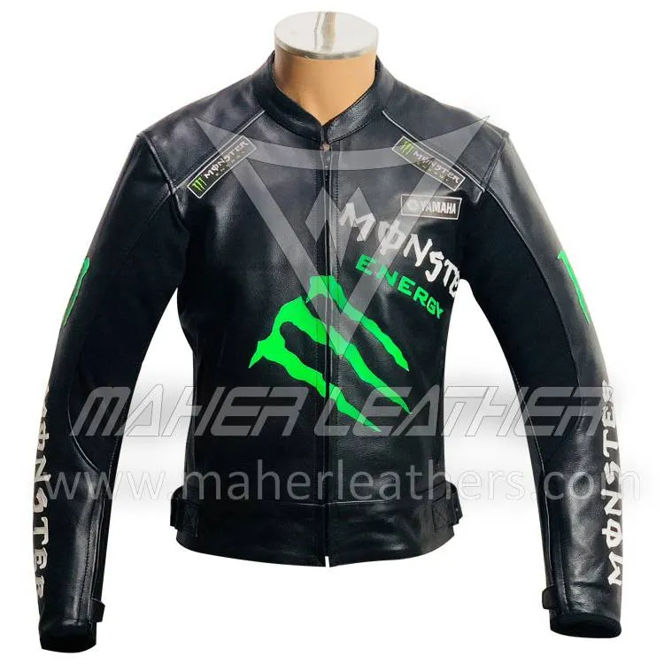 Black monster energy yamaha leather motorcycle jacket