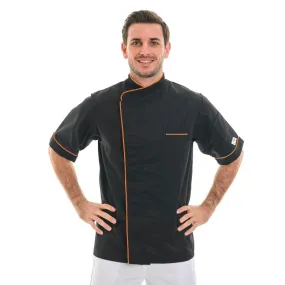 Black Short Sleeve or Long Sleeve Chef Coat with Long Orange Piping - MANELLI