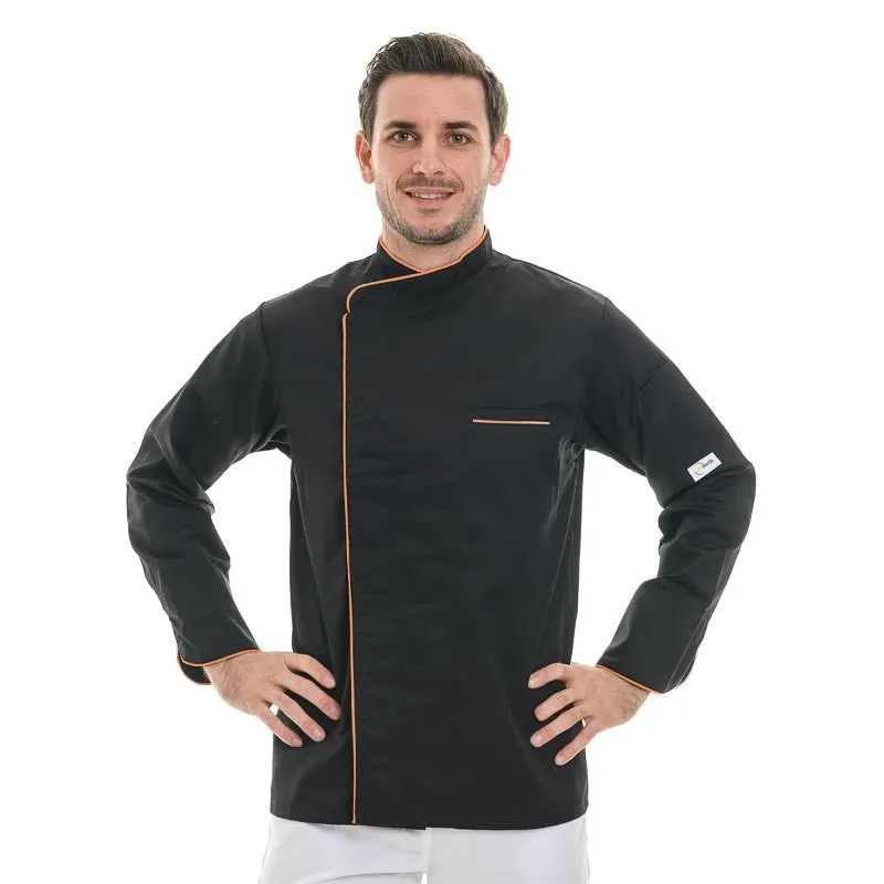 Black Short Sleeve or Long Sleeve Chef Coat with Long Orange Piping - MANELLI