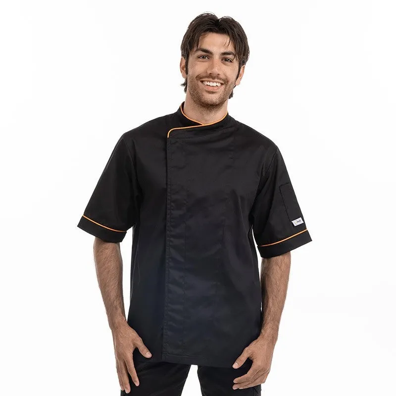 Black Short Sleeve or Long Sleeve Kitchen Coat with Red Piping - MANELLI