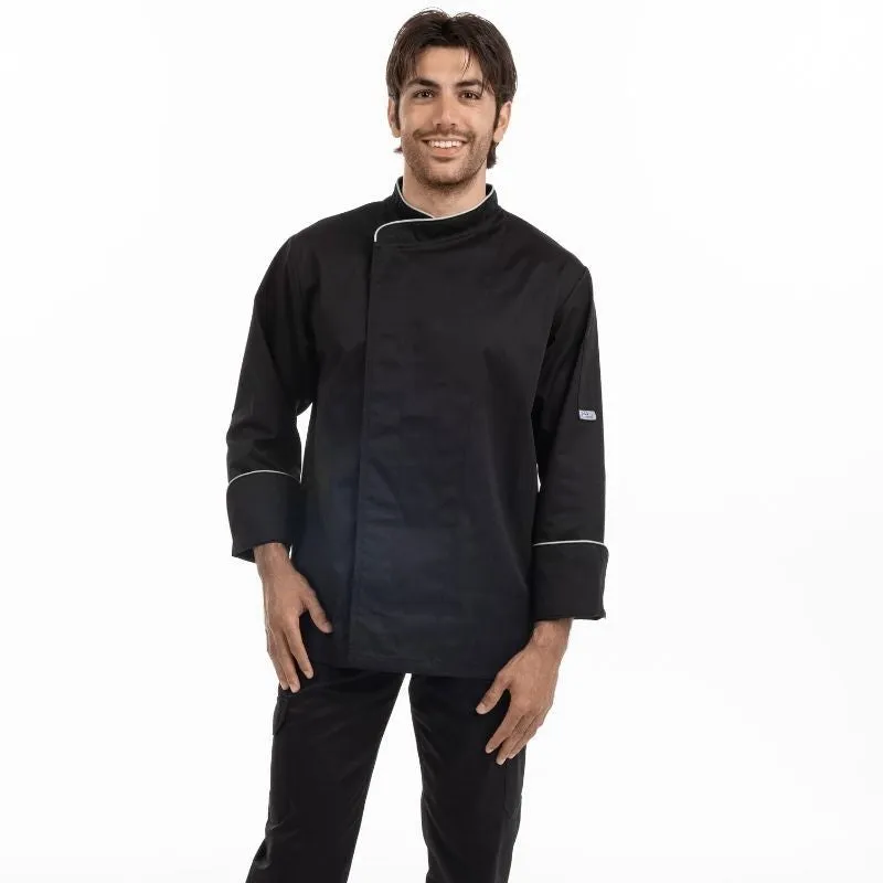 Black Short Sleeve or Long Sleeve Kitchen Coat with Red Piping - MANELLI