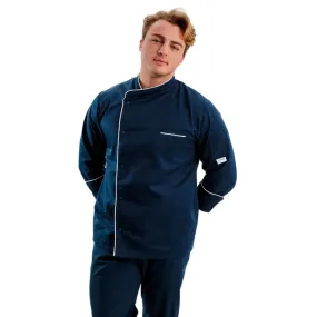 Blue Kitchen Coat with White Piping - MANELLI