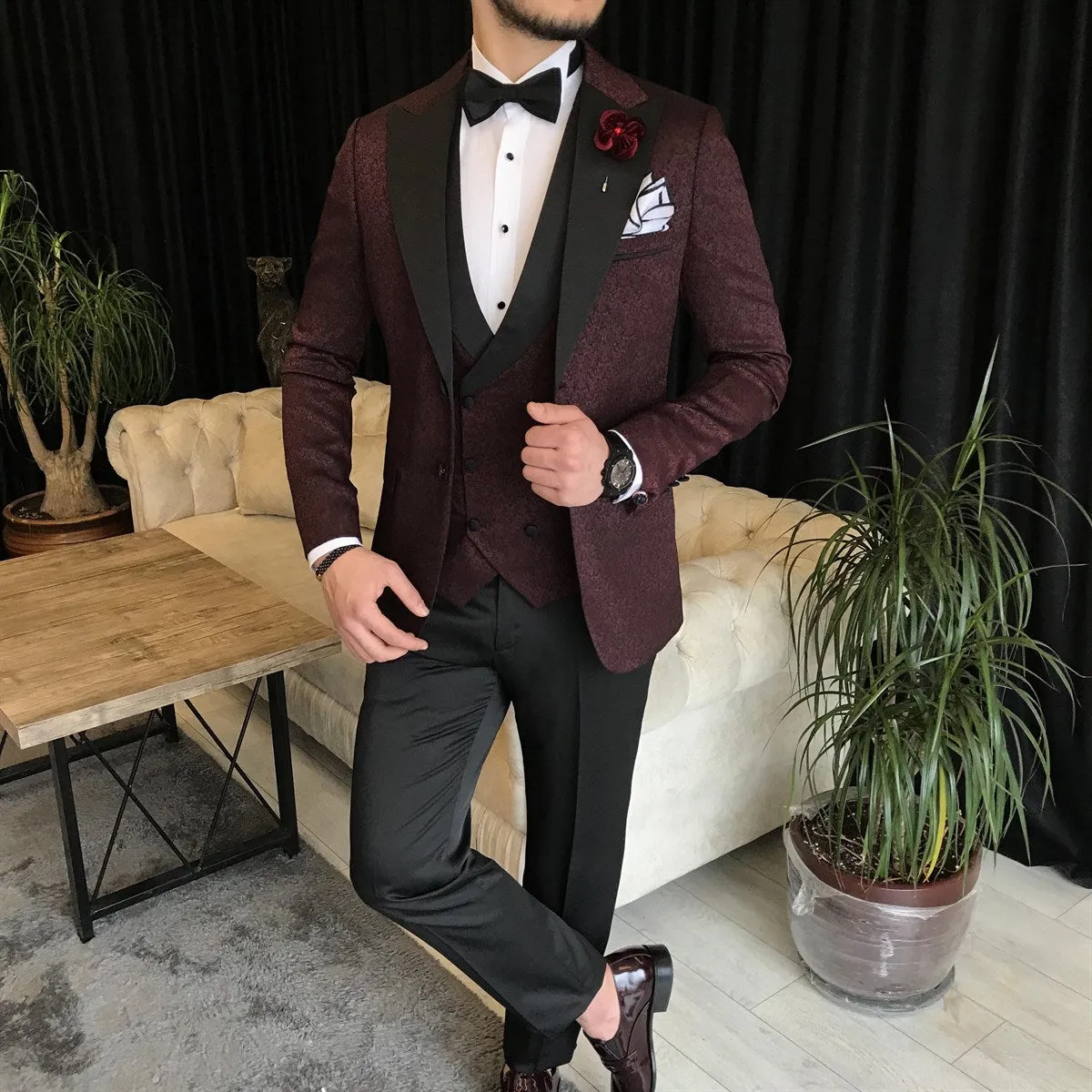 Bojoni Cagliari Bordeaux Slim-Fit Tuxedo 3-Piece