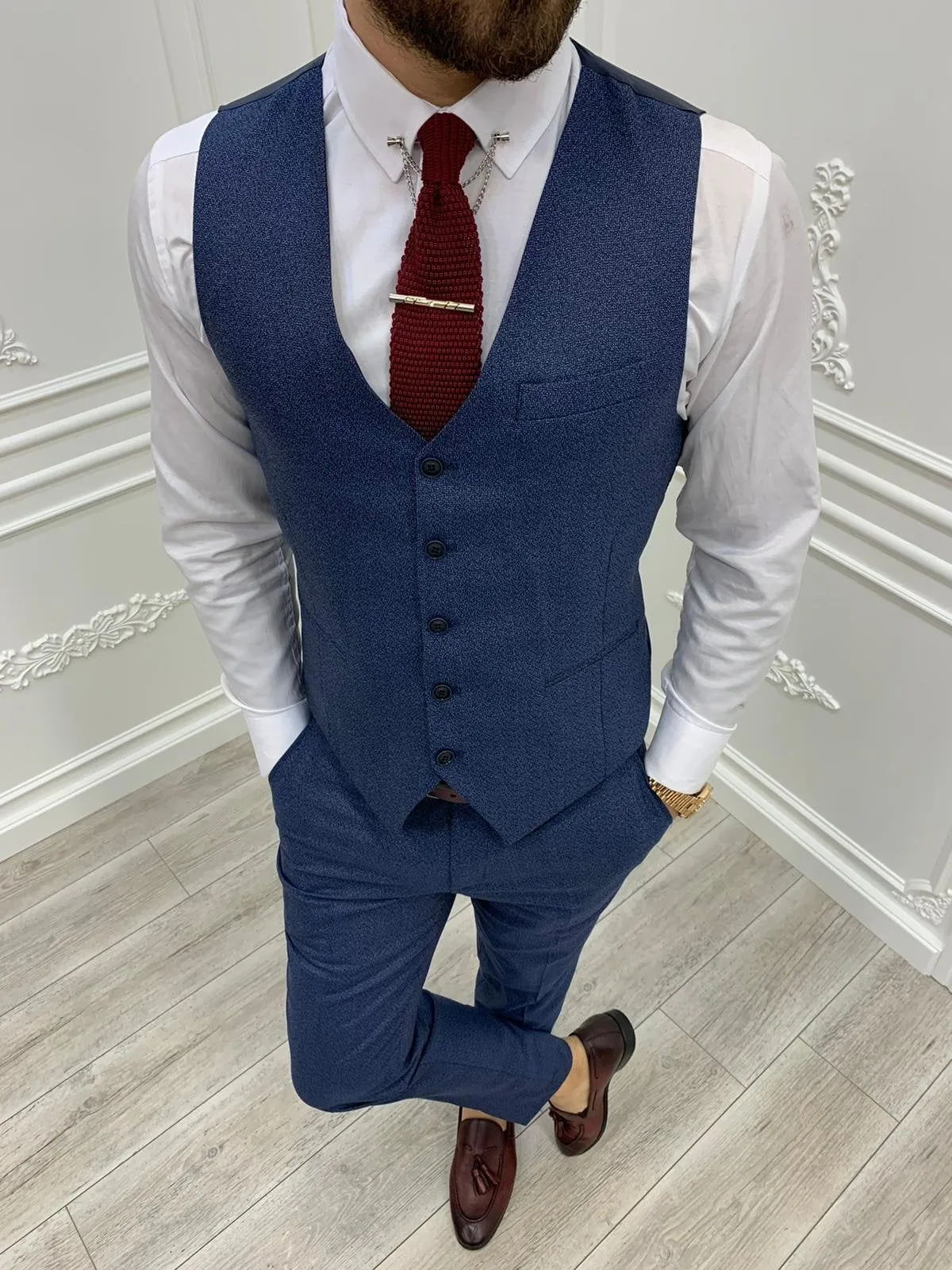 Casatani Blue Slim Fit Plaid Suit