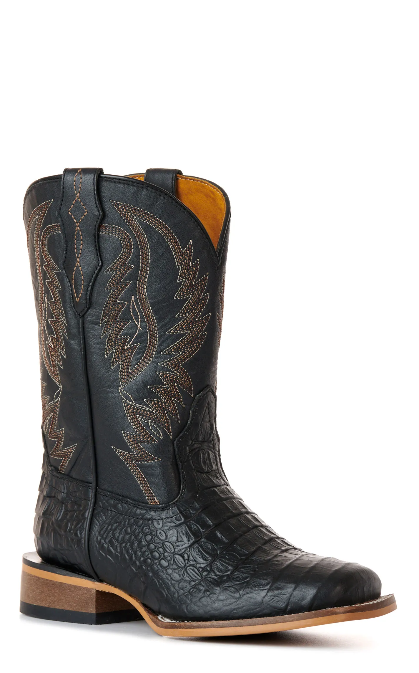 Cavender's Kids' Black Crocodile Print Wide Square Toe Cowboy Boots