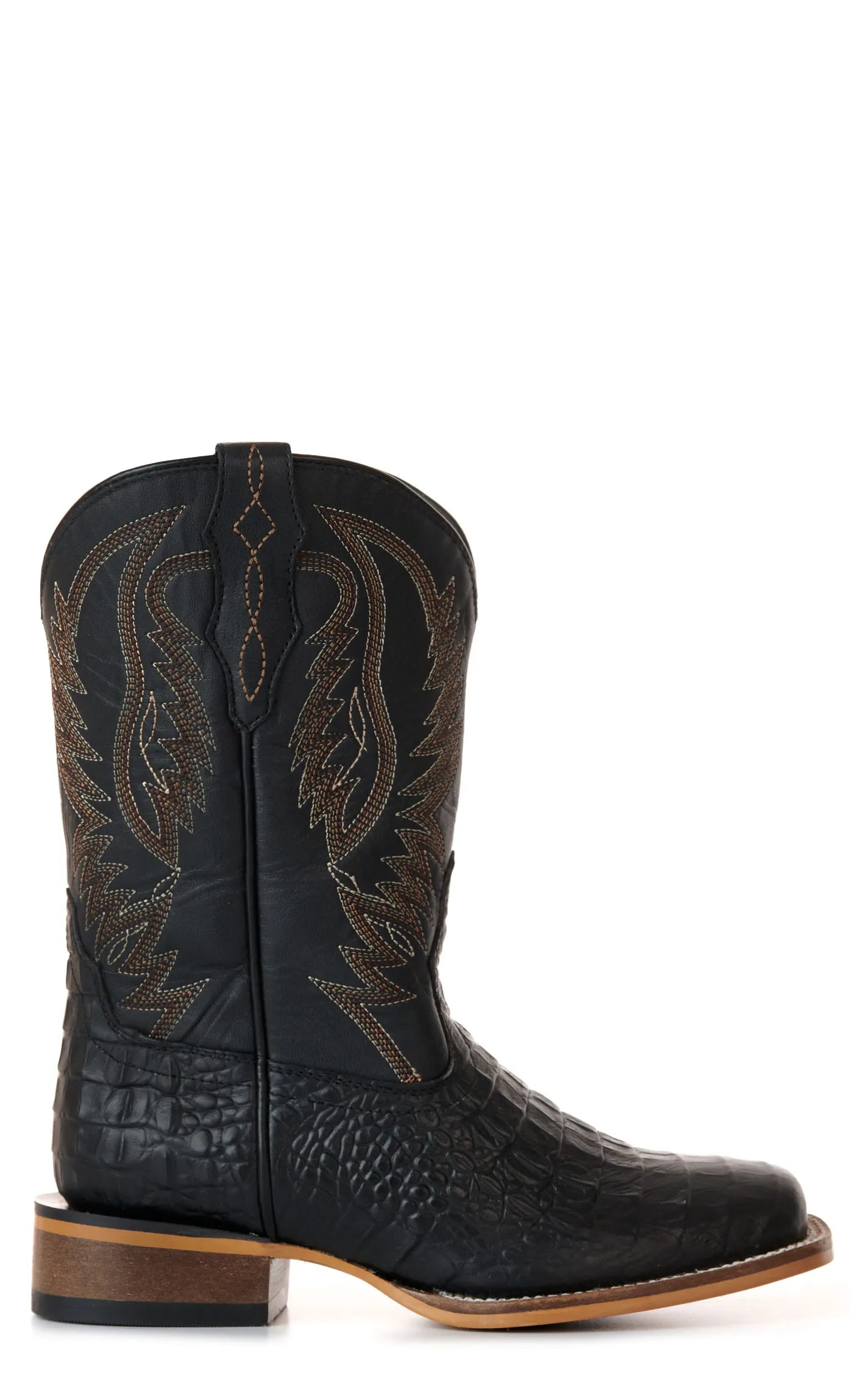 Cavender's Kids' Black Crocodile Print Wide Square Toe Cowboy Boots