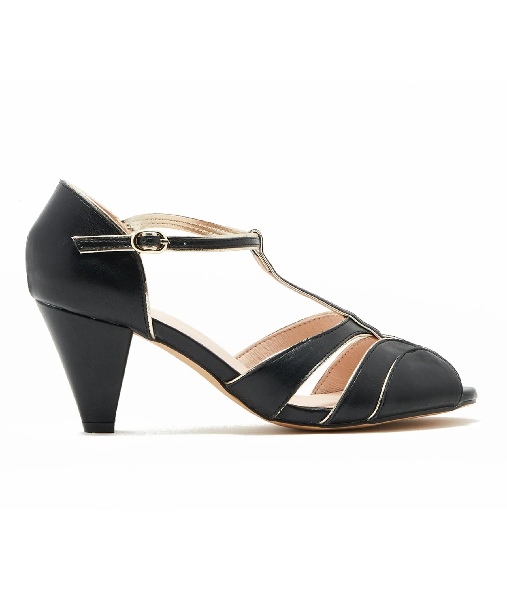 Chelsea Crew 1920s Black Leatherette T-Strap Penelope Heels