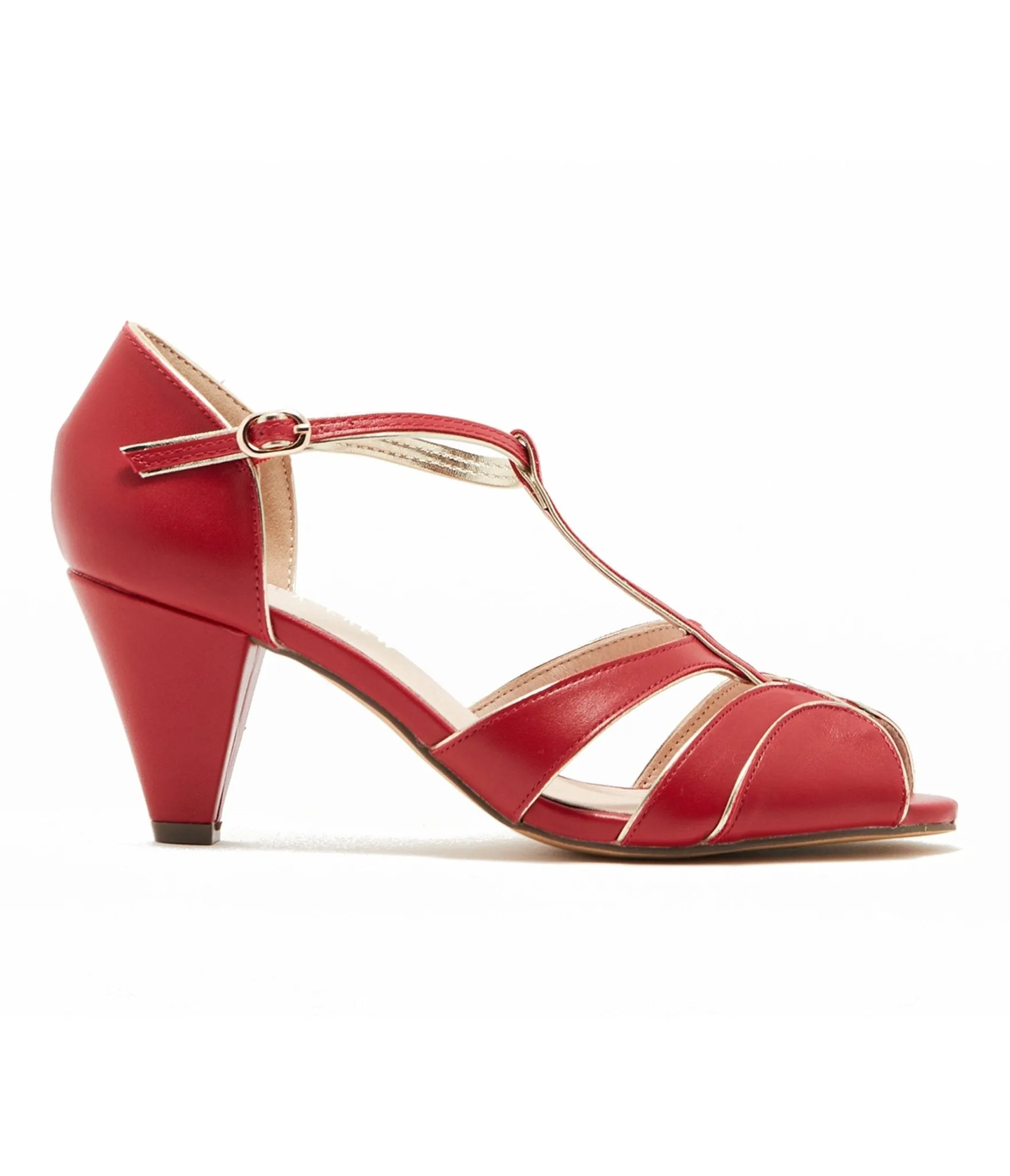 Chelsea Crew 1920s Red Leatherette T-Strap Penelope Heels