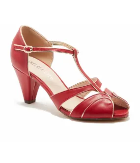 Chelsea Crew 1920s Red Leatherette T-Strap Penelope Heels