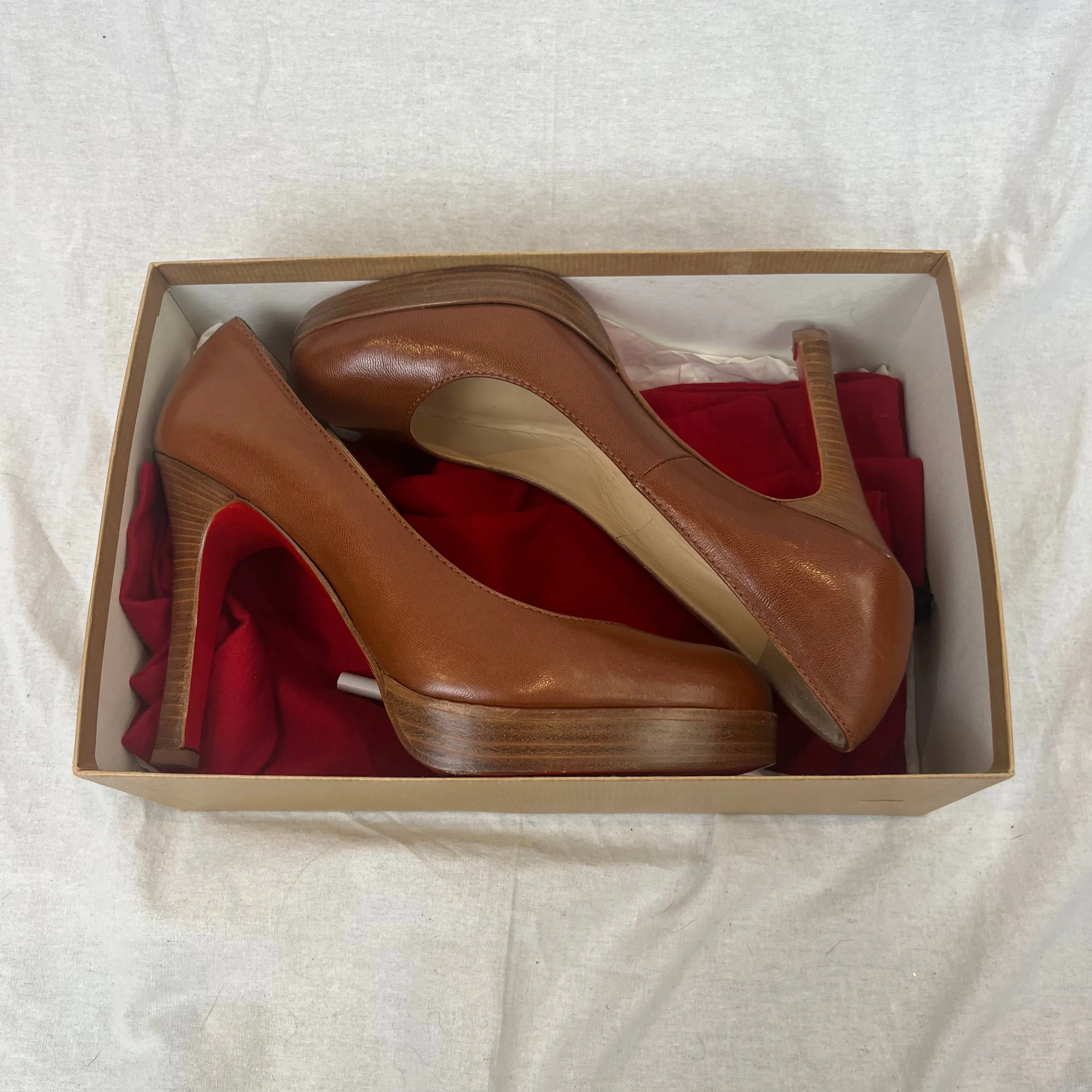 Christian Louboutin $690 Tan Leather Platform Heels 37