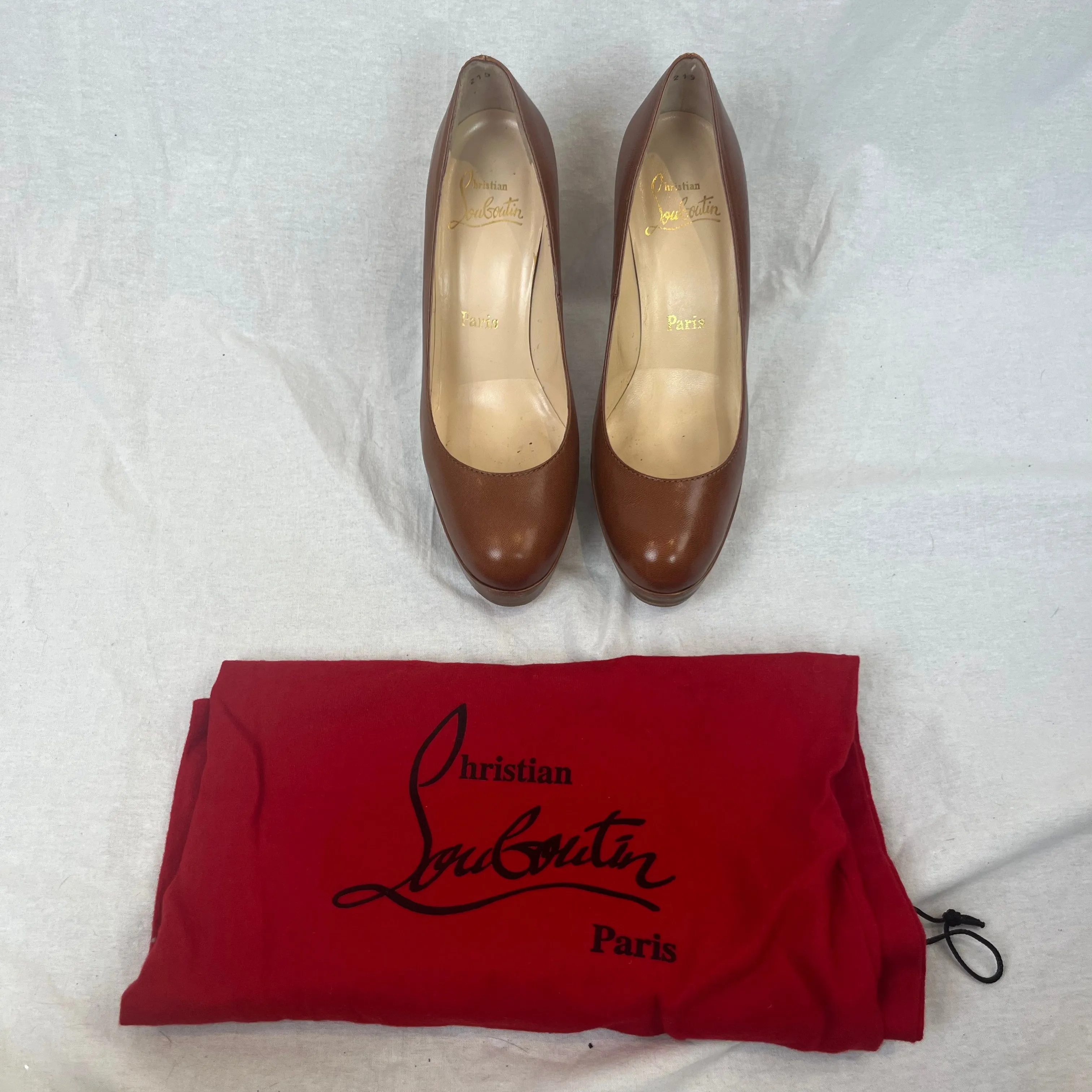 Christian Louboutin $690 Tan Leather Platform Heels 37