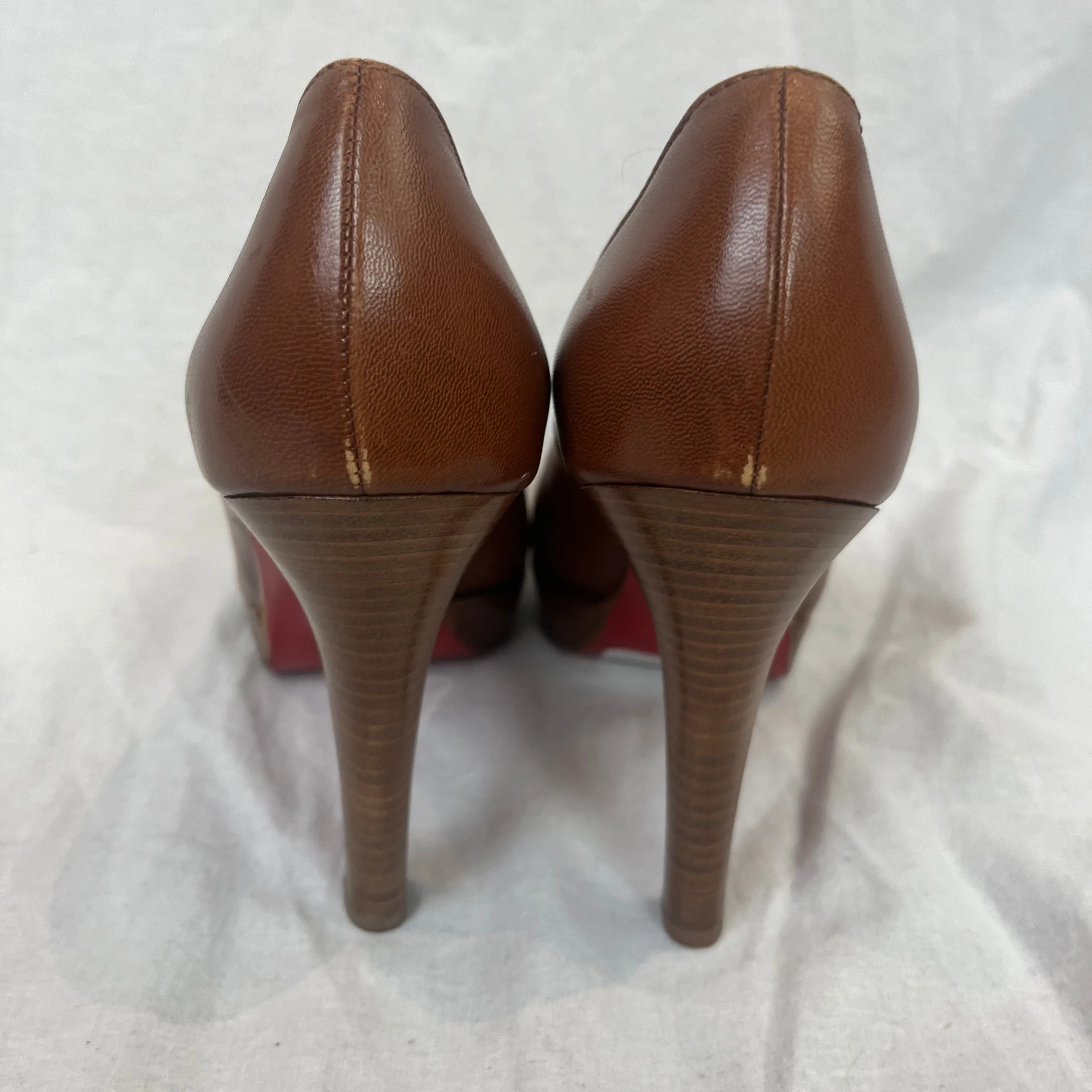 Christian Louboutin $690 Tan Leather Platform Heels 37