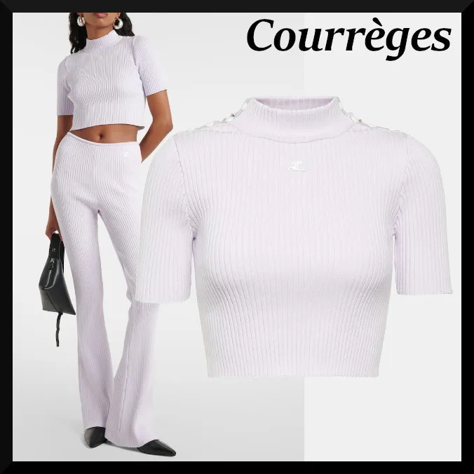 Courreges  |Casual Style Plain Short Sleeves Party Style Office Style