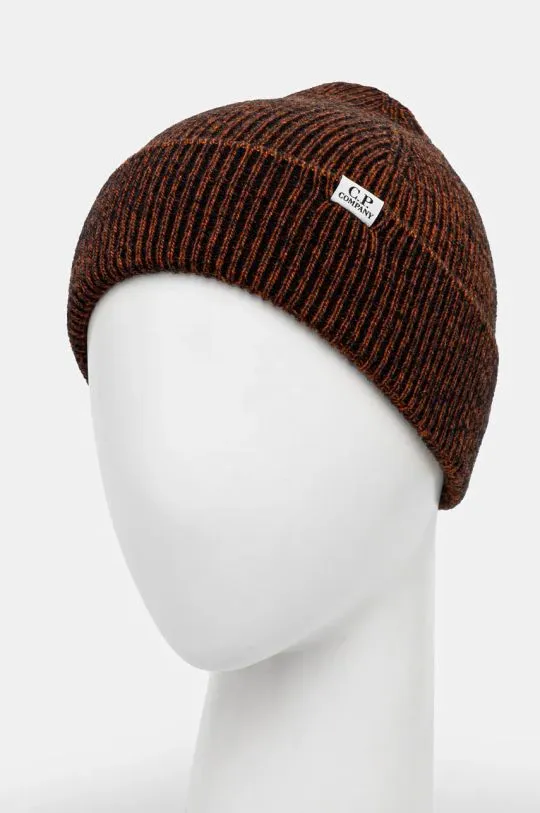 C.P. Company wool blend beanie Knit Cap brown color 17CMAC300A006170A