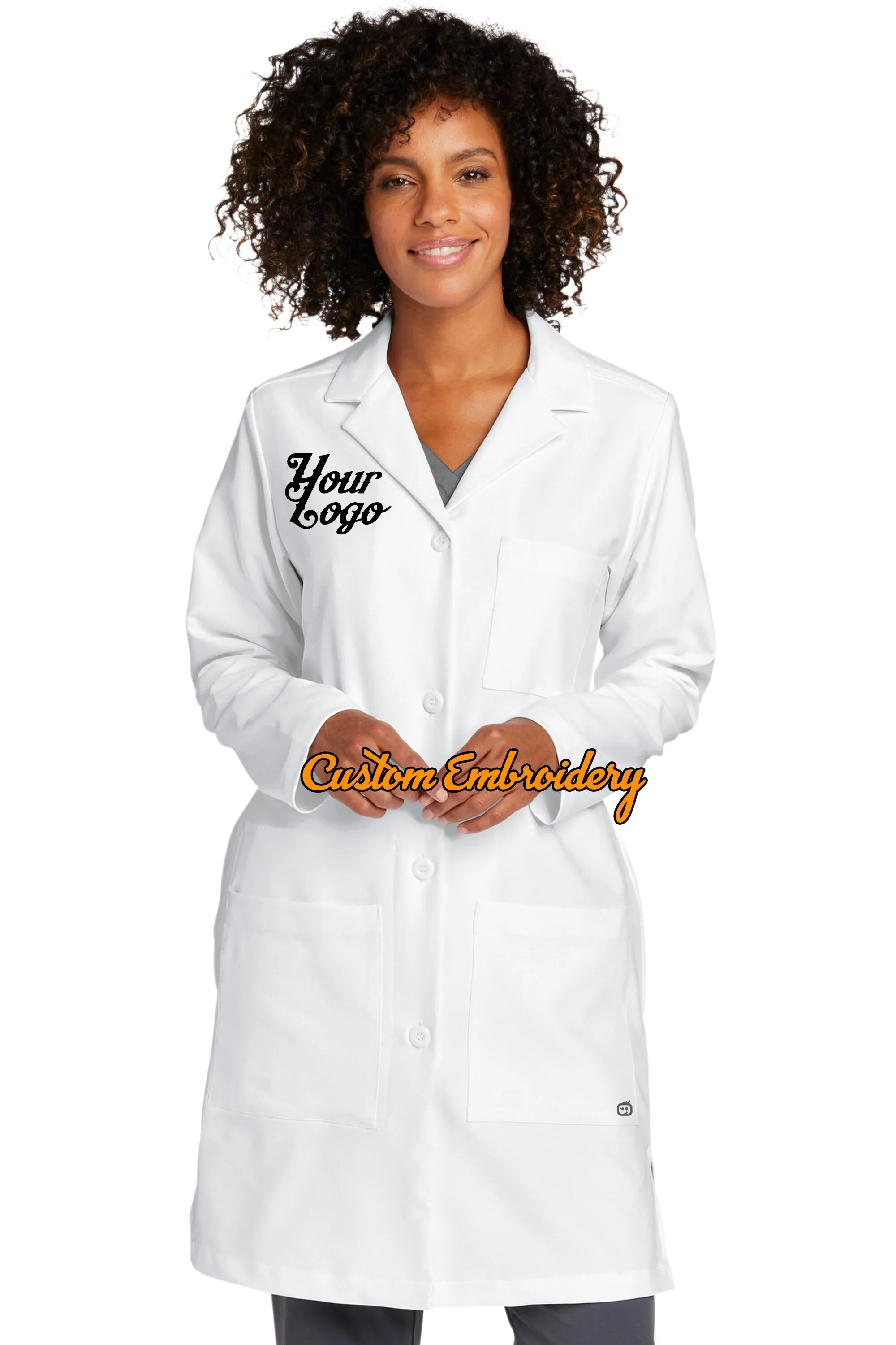 Custom Embroidered Women’s Long Lab Coat Medical Uniform - Includes one 4in x 4in Embroidery - Free Setup - Personalized Lab Coa