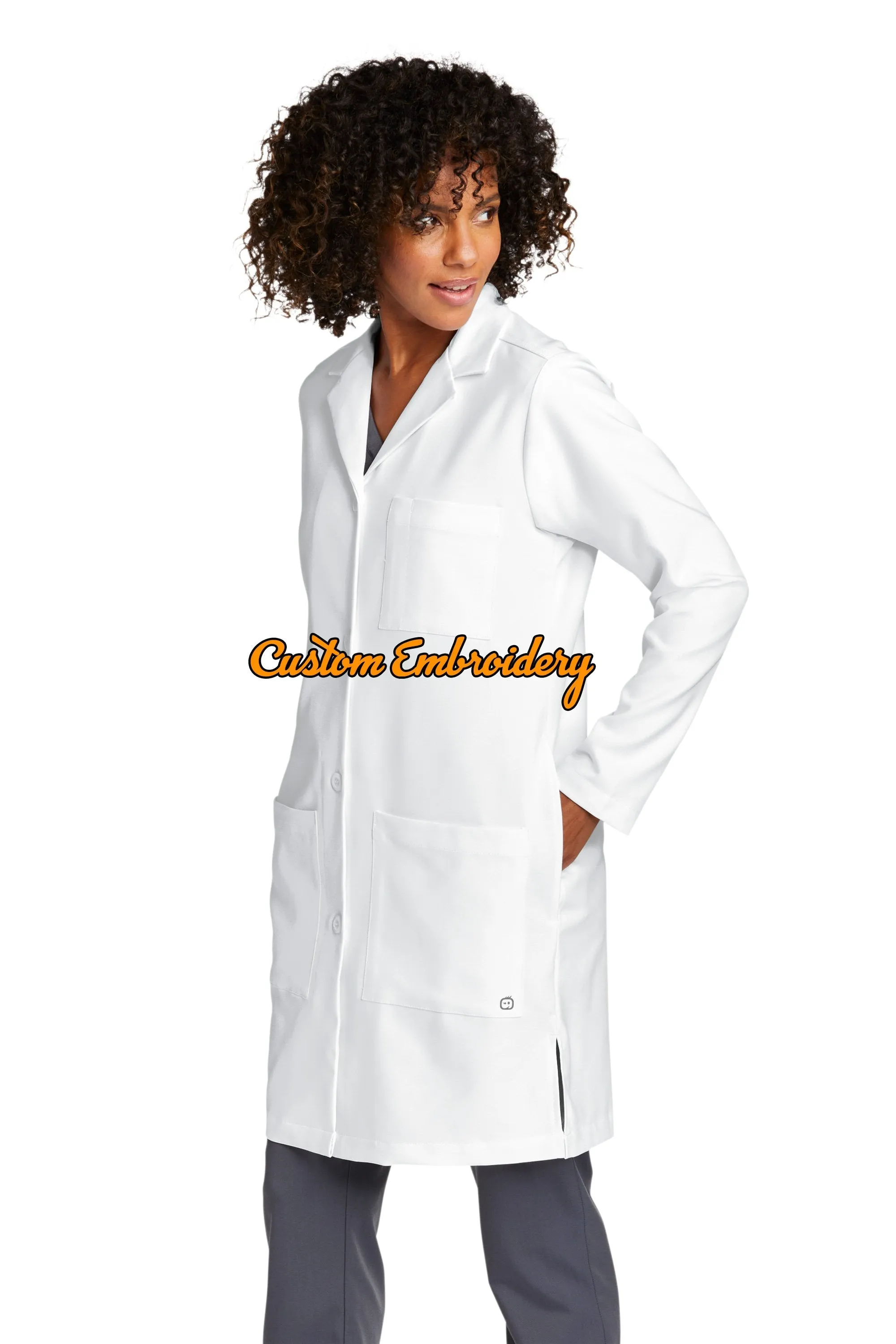 Custom Embroidered Women’s Long Lab Coat Medical Uniform - Includes one 4in x 4in Embroidery - Free Setup - Personalized Lab Coa