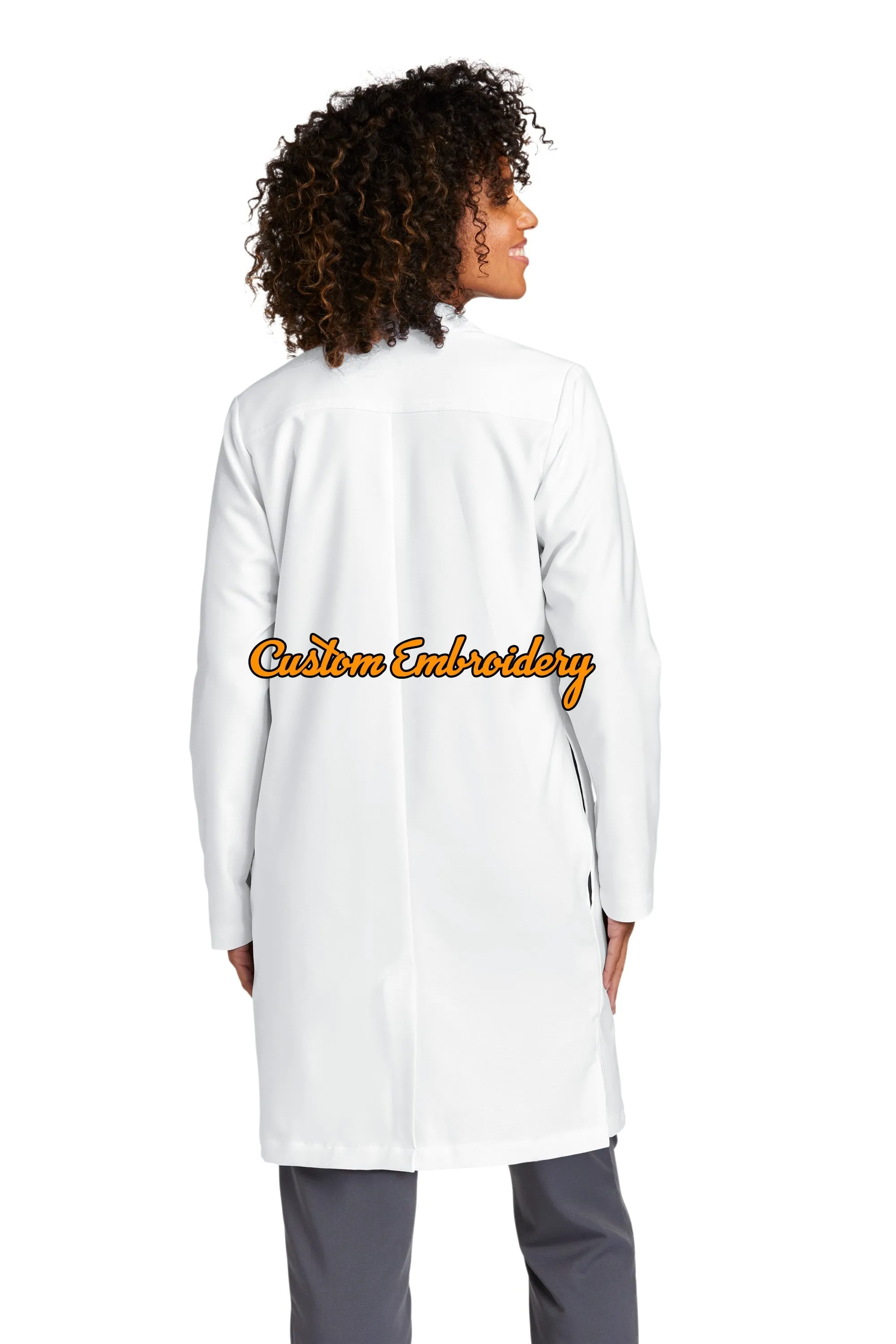 Custom Embroidered Women’s Long Lab Coat Medical Uniform - Includes one 4in x 4in Embroidery - Free Setup - Personalized Lab Coa