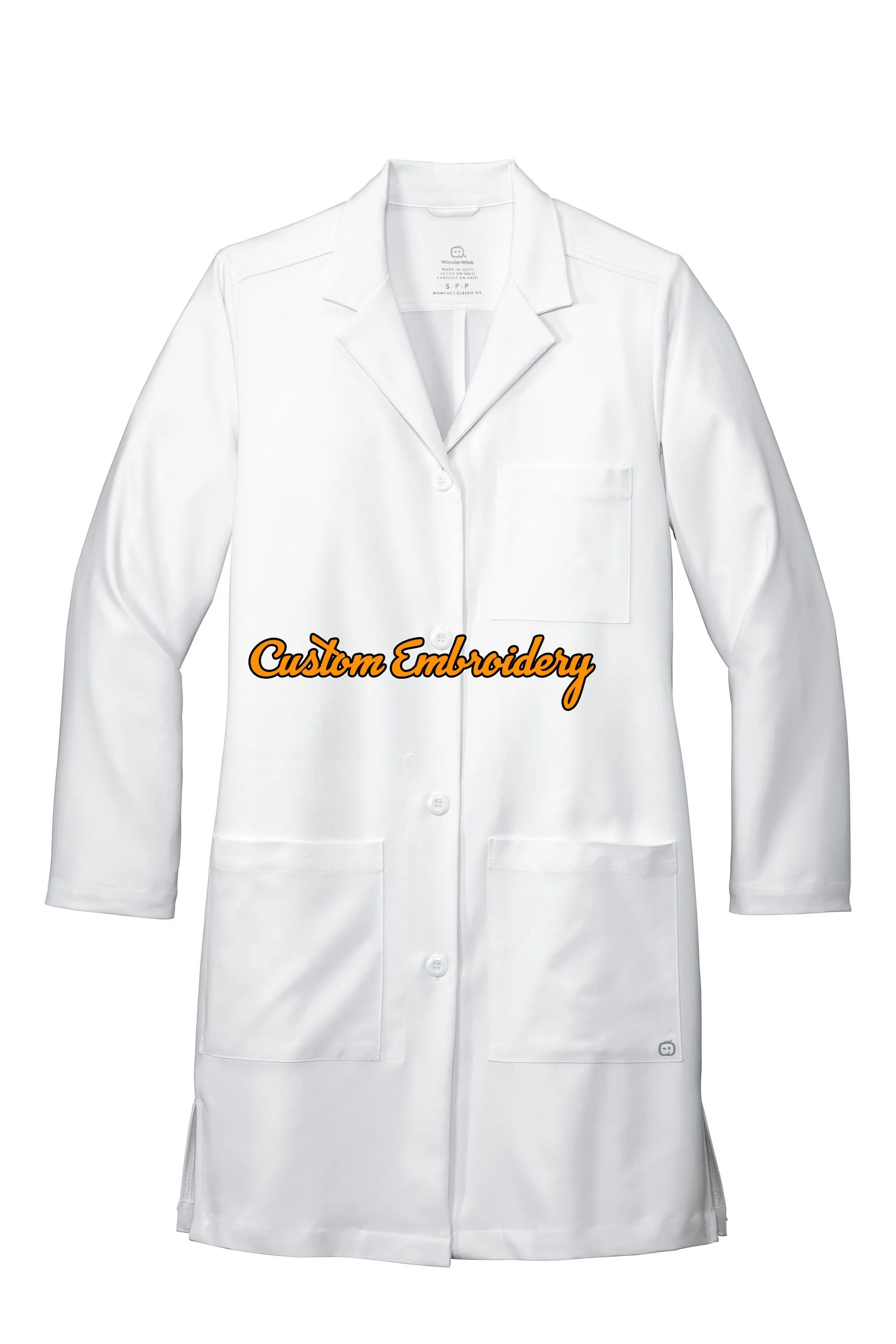 Custom Embroidered Women’s Long Lab Coat Medical Uniform - Includes one 4in x 4in Embroidery - Free Setup - Personalized Lab Coa