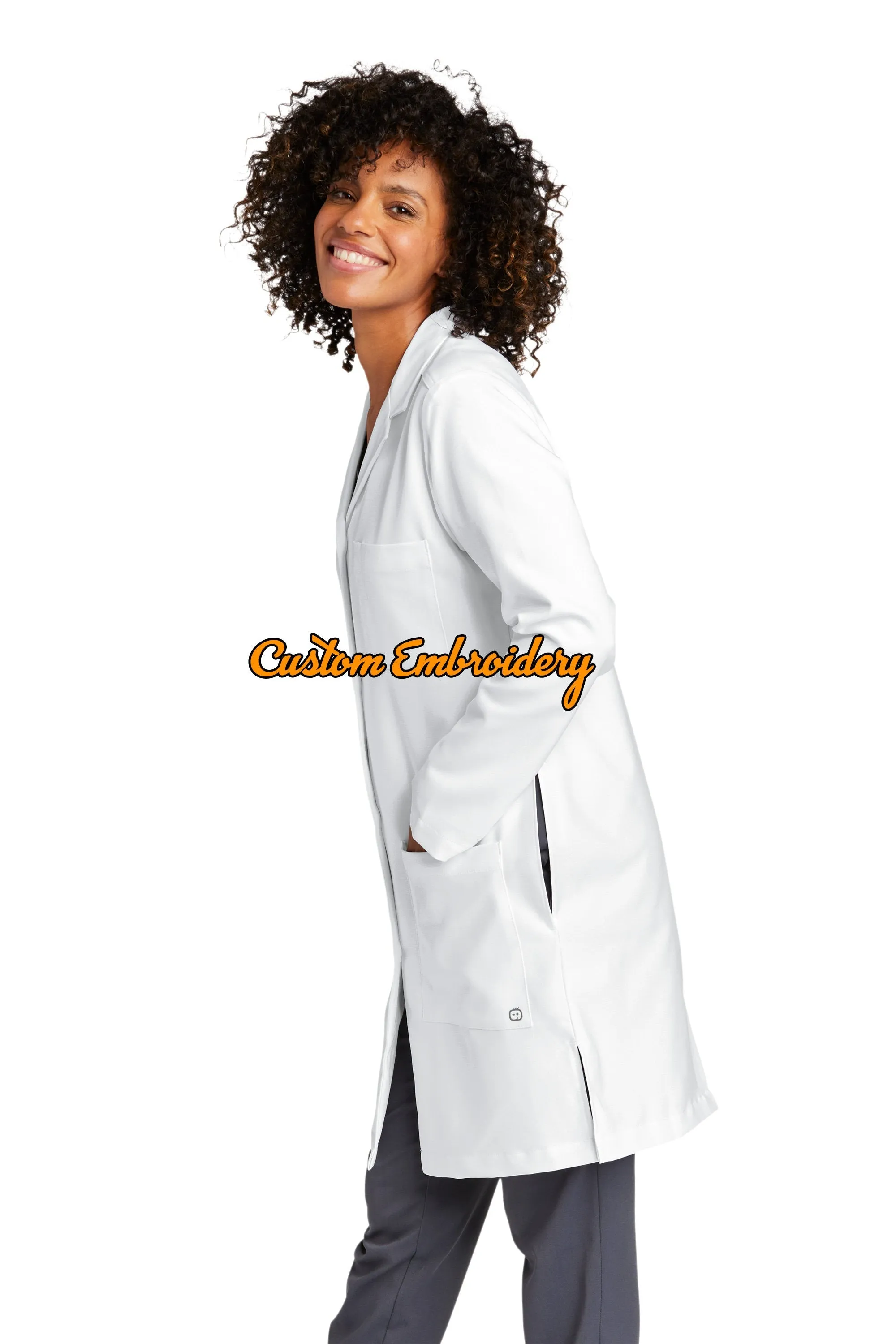 Custom Embroidered Women’s Long Lab Coat Medical Uniform - Includes one 4in x 4in Embroidery - Free Setup - Personalized Lab Coa