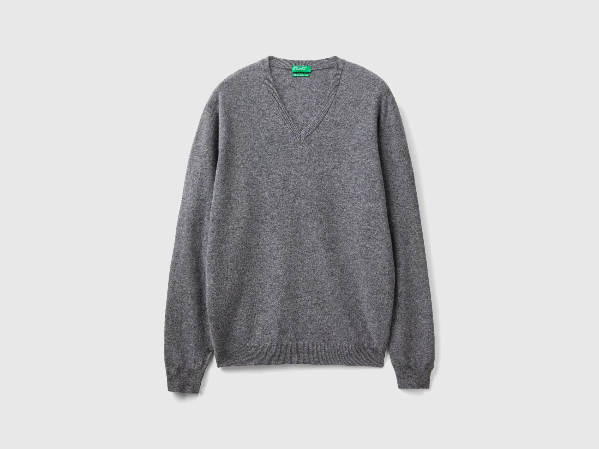 Dark gray V-neck sweater in pure Merino wool - Dark Gray | Benetton