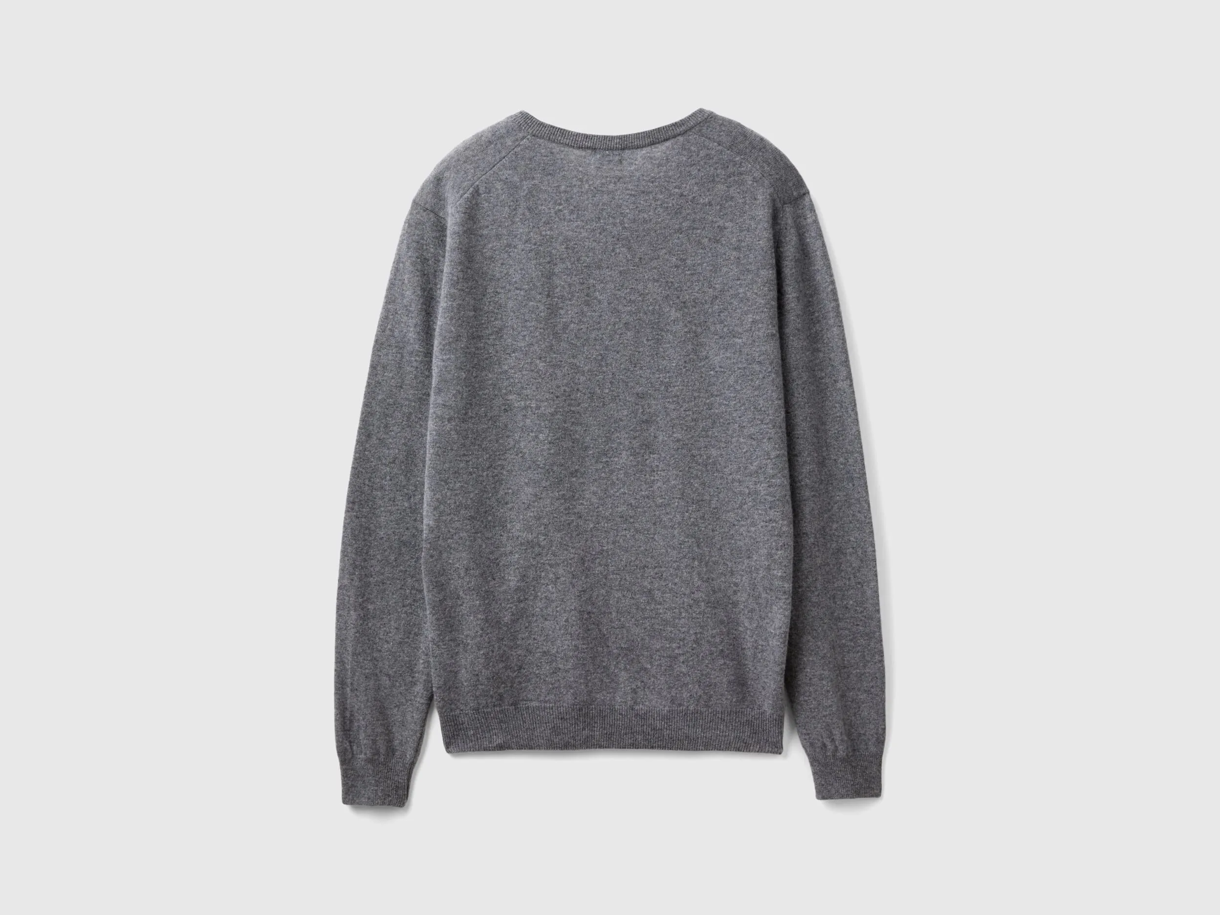 Dark gray V-neck sweater in pure Merino wool - Dark Gray | Benetton