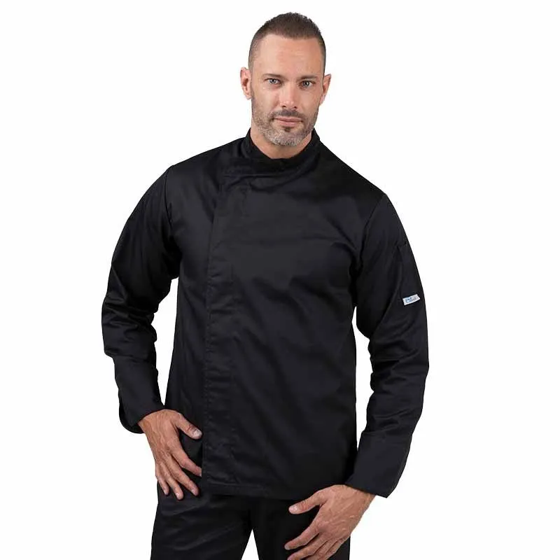 Eco-responsible Black Short Sleeve Kitchen Coat for Men - MANELLI