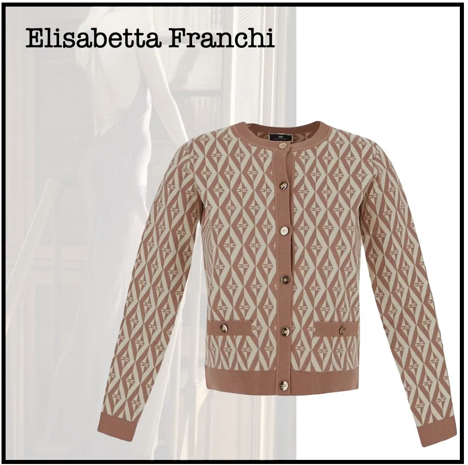 ELISABETTA FRANCHI  |Casual Style Wool V-Neck Long Sleeves Office Style