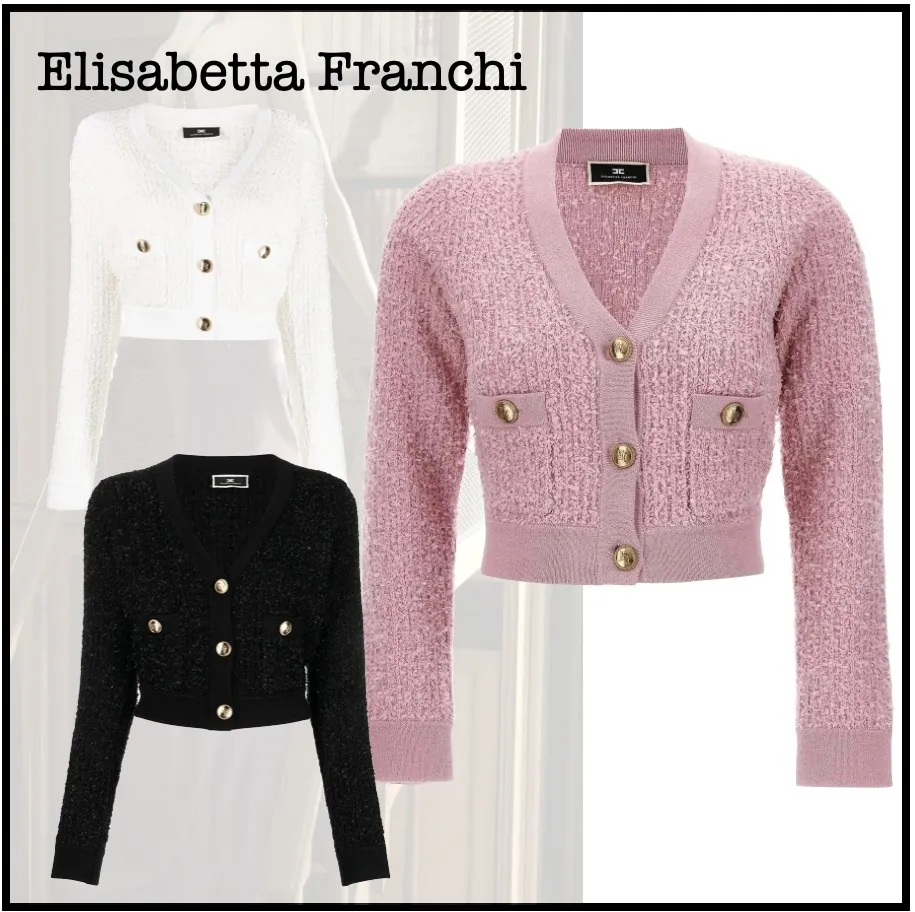 ELISABETTA FRANCHI  |Casual Style Wool V-Neck Long Sleeves Plain Office Style