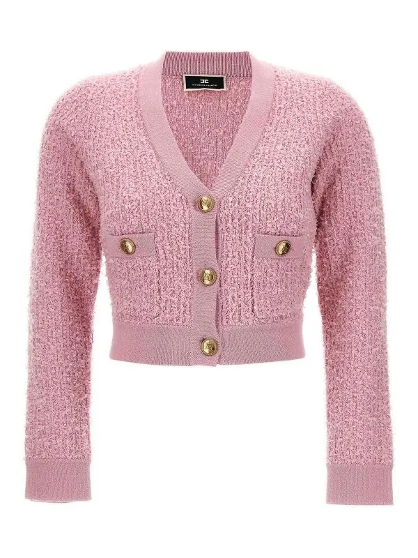 ELISABETTA FRANCHI  |Casual Style Wool V-Neck Long Sleeves Plain Office Style