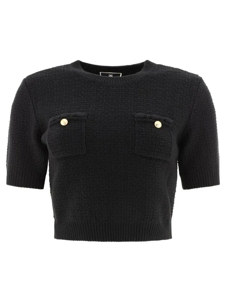 ELISABETTA FRANCHI  |Crew Neck Casual Style Wool Plain Short Sleeves Party Style