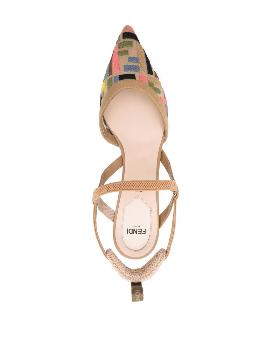 FENDI Chic Almond Beige Multicolored Mesh Slingback Pumps with Mid Heel