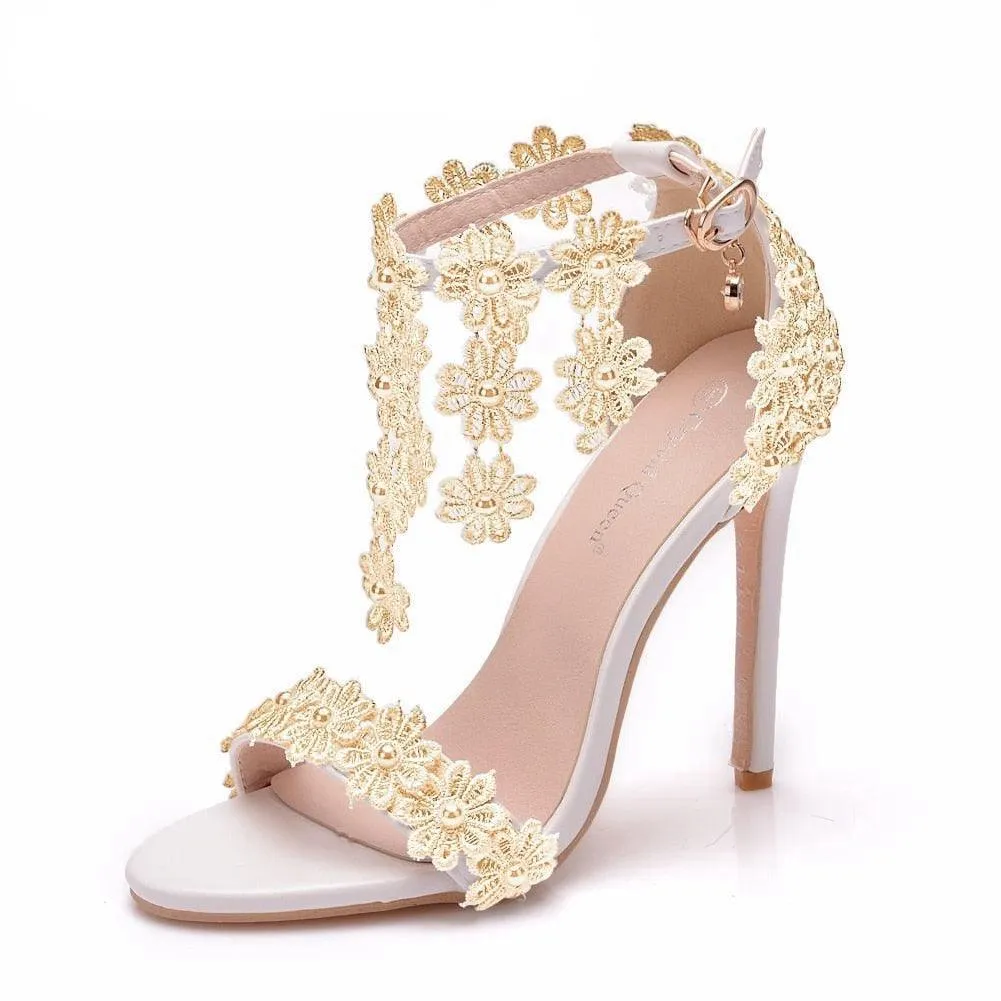 Floral Lace Strap Heels Sandals