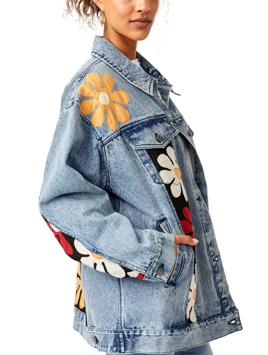 Free People Annies Flower Bomb Jacket in Denim Medium Blue